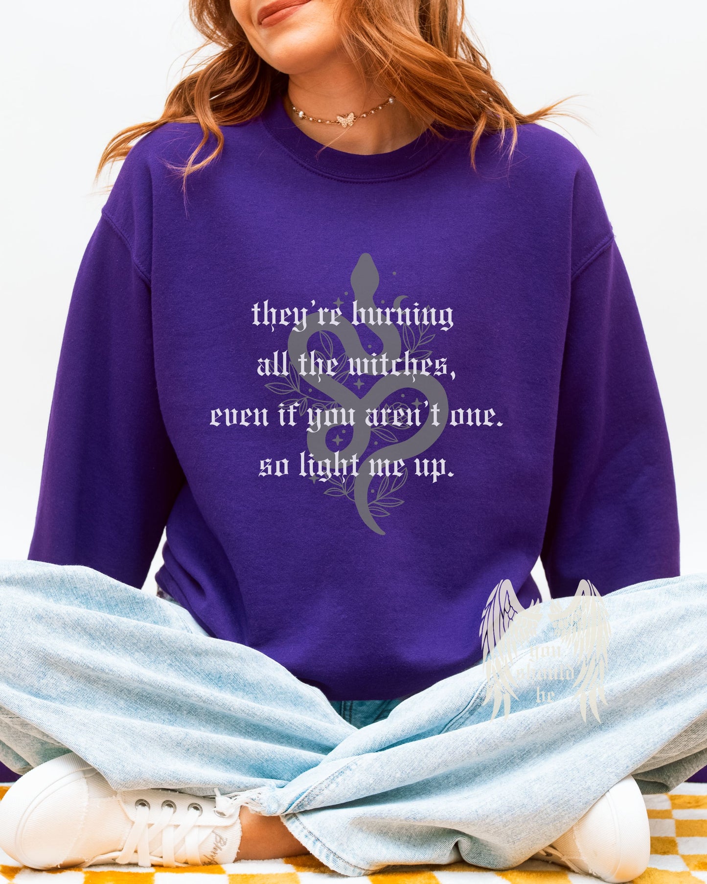 Witchy Vibes Crewneck Sweatshirt - Gildan Gothic Celestial Snake Crewneck