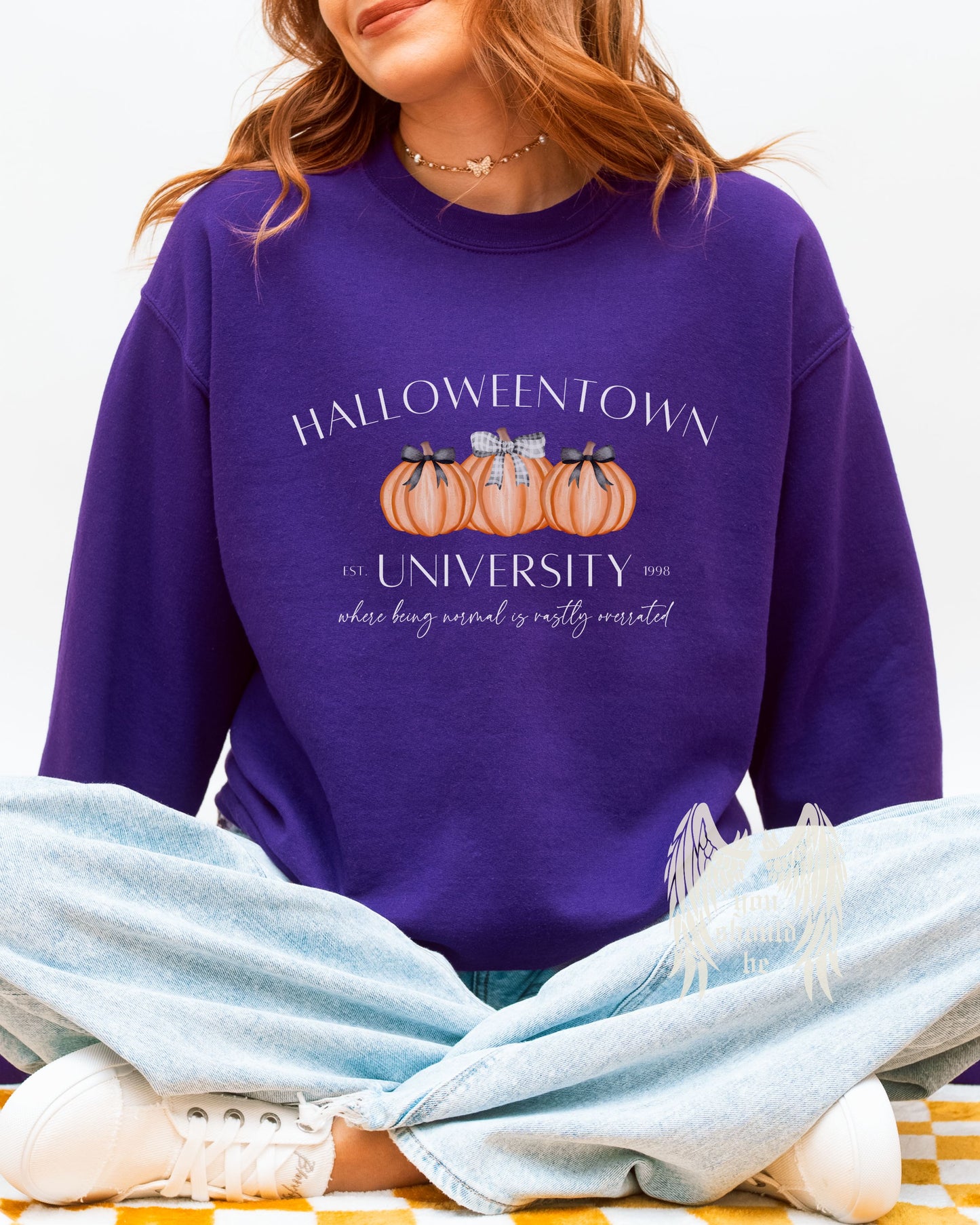 Halloweentown University Sweatshirt – Gildan Crewneck with Coquette Pumpkins