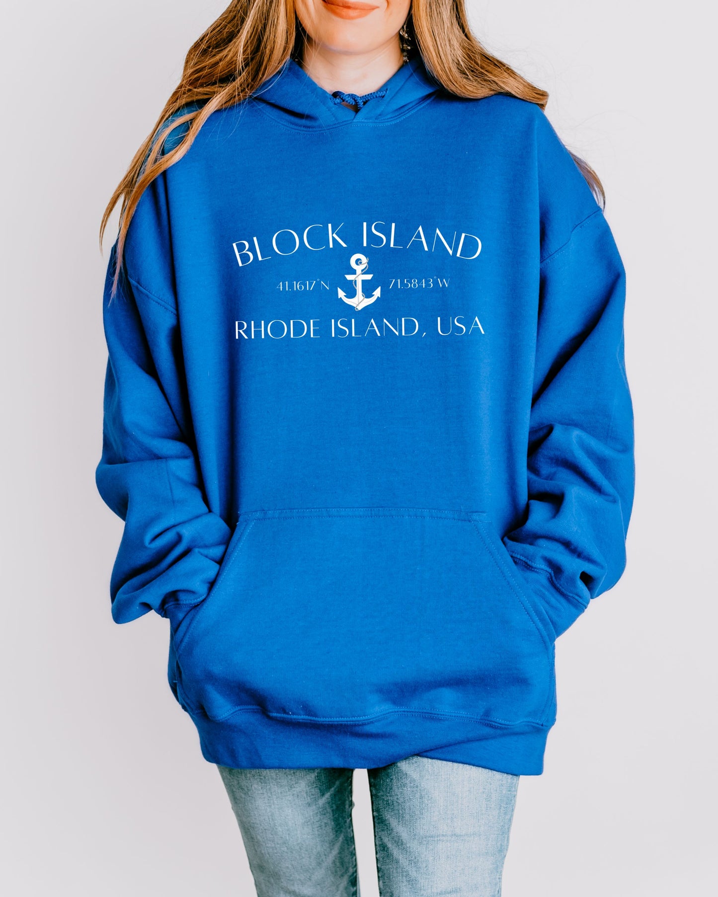 Block Island Rhode Island Hoodie – Gildan Graphic Hoodie with Anchor & Coordinates
