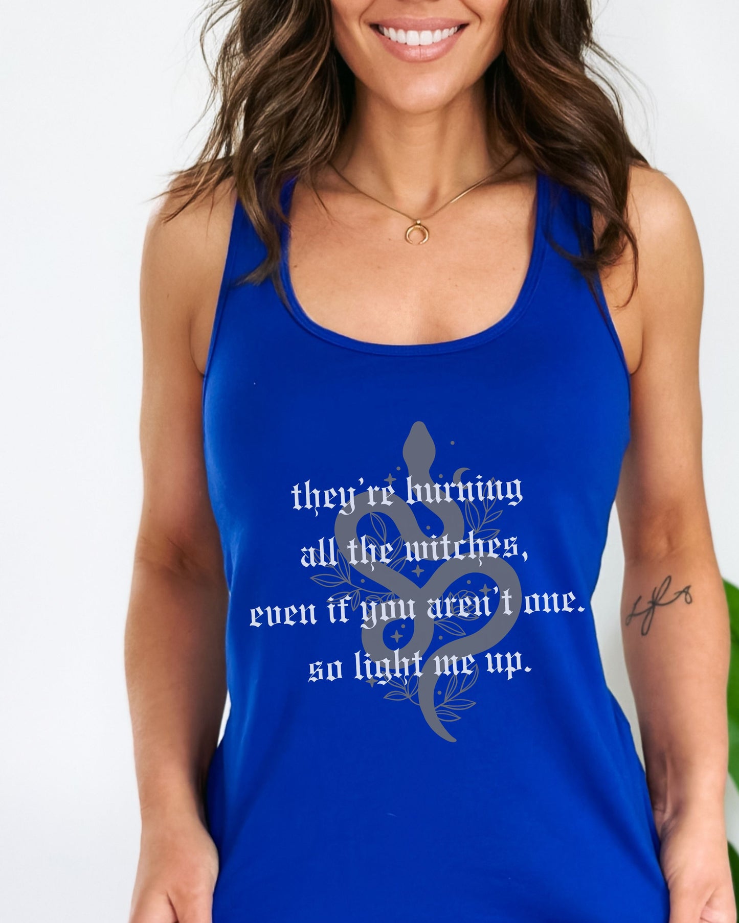 Witchy Vibes Slim Fit Racerback Tank Top – Next Level Gothic Celestial Snake Tank