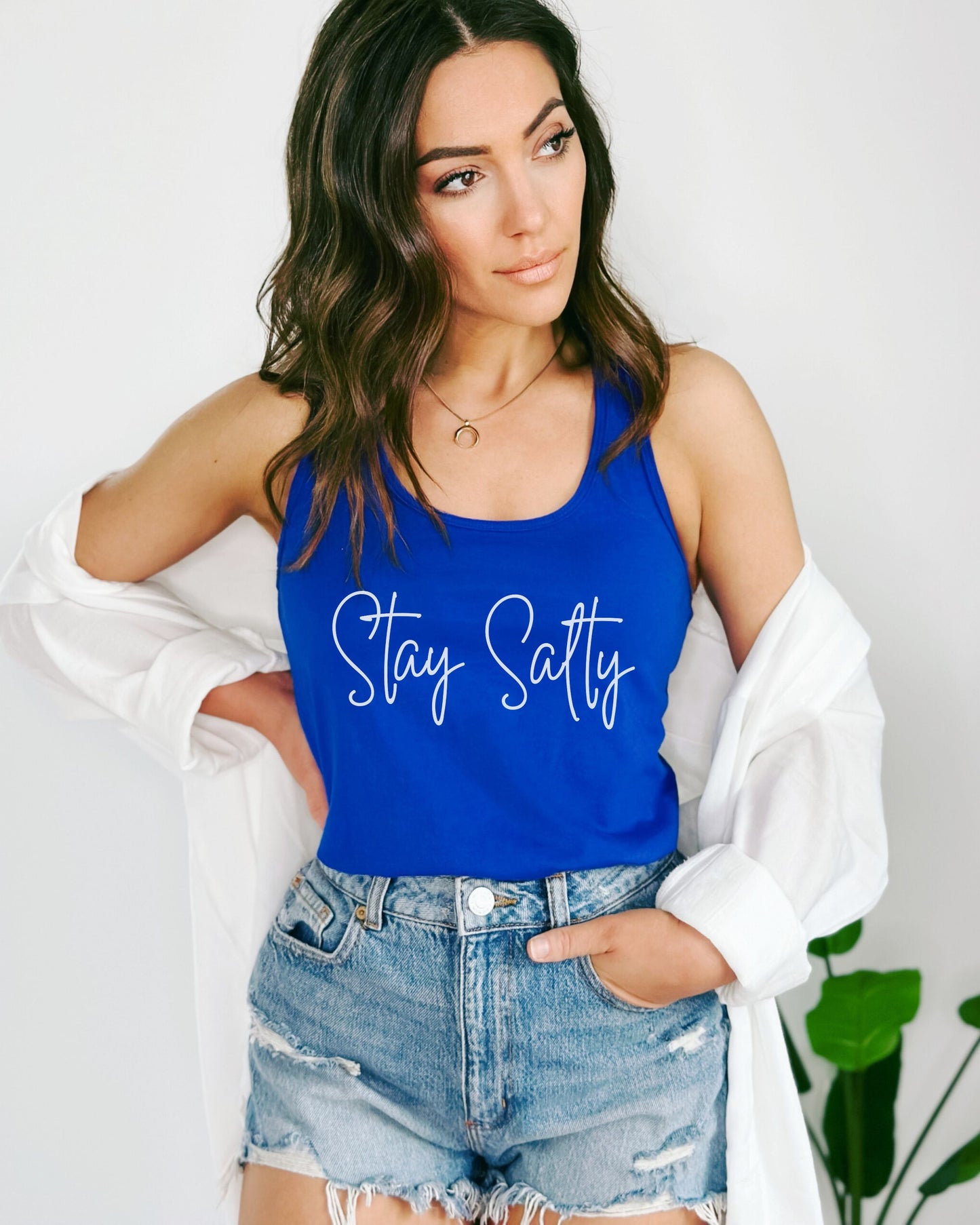 Stay Salty Slim Fit Racerback Tank – Graphic Beach & Workout Top