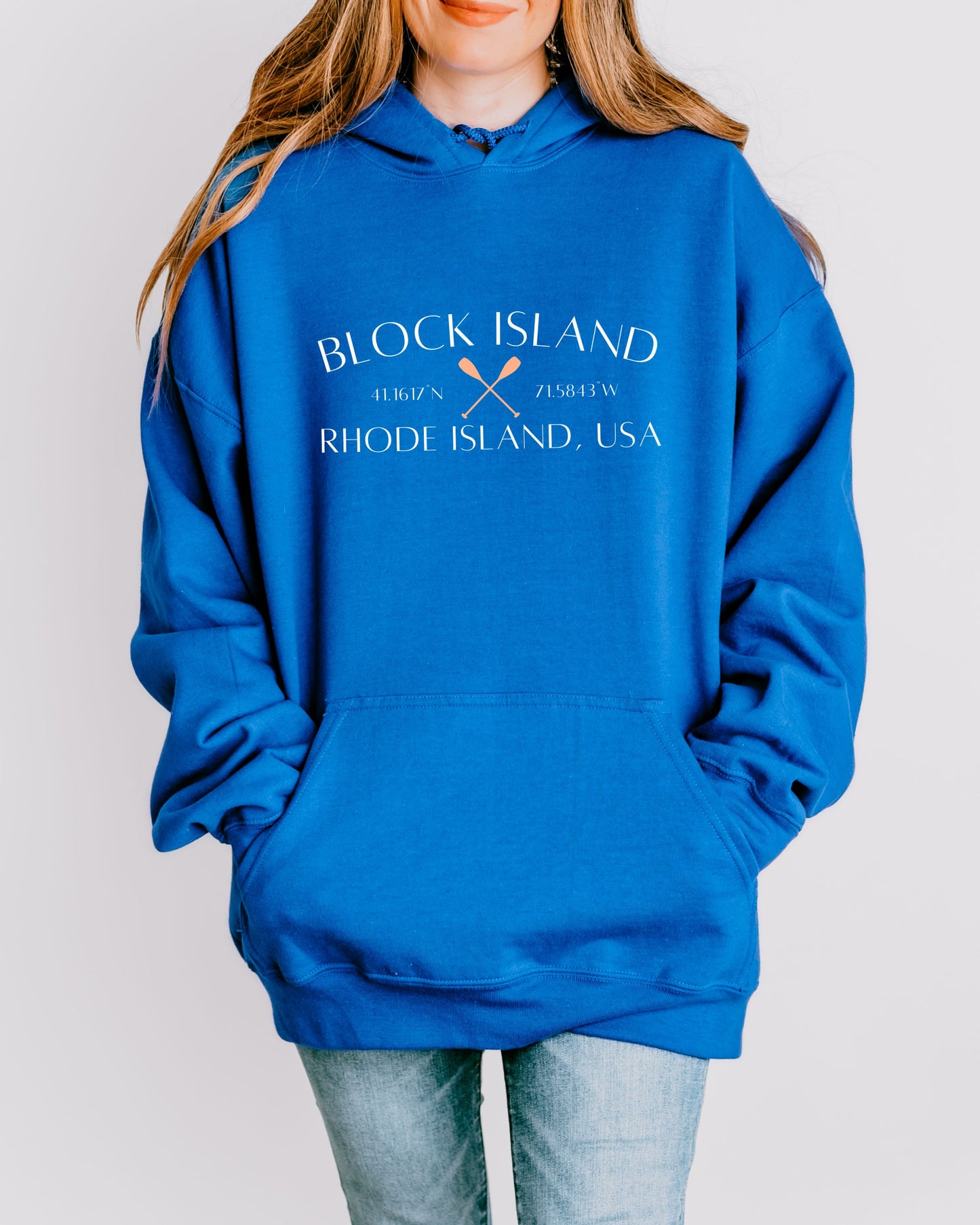 Block Island Rhode Island Hoodie – Gildan Graphic Hoodie with Paddles & Coordinates