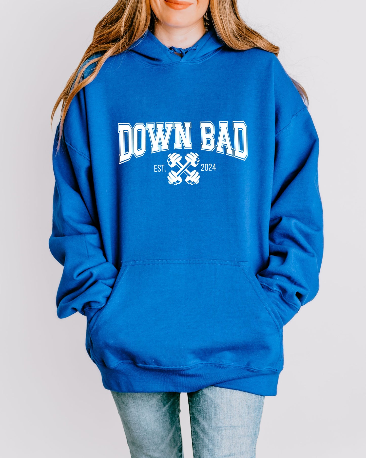 Down Bad Hoodie – Gildan Sweatshirt Workout Graphic Pullover with Weights
