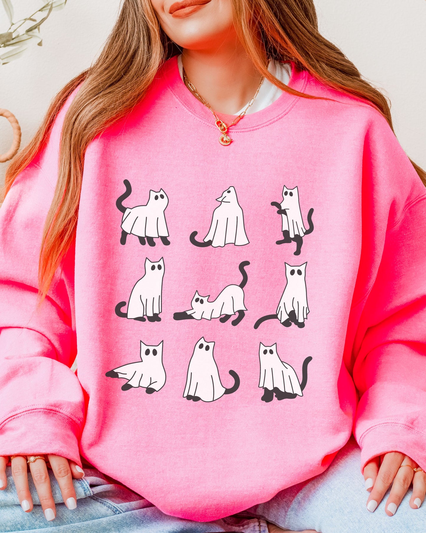 Cute Ghost Cats Sweatshirt – Halloween Cat Graphic Crewneck