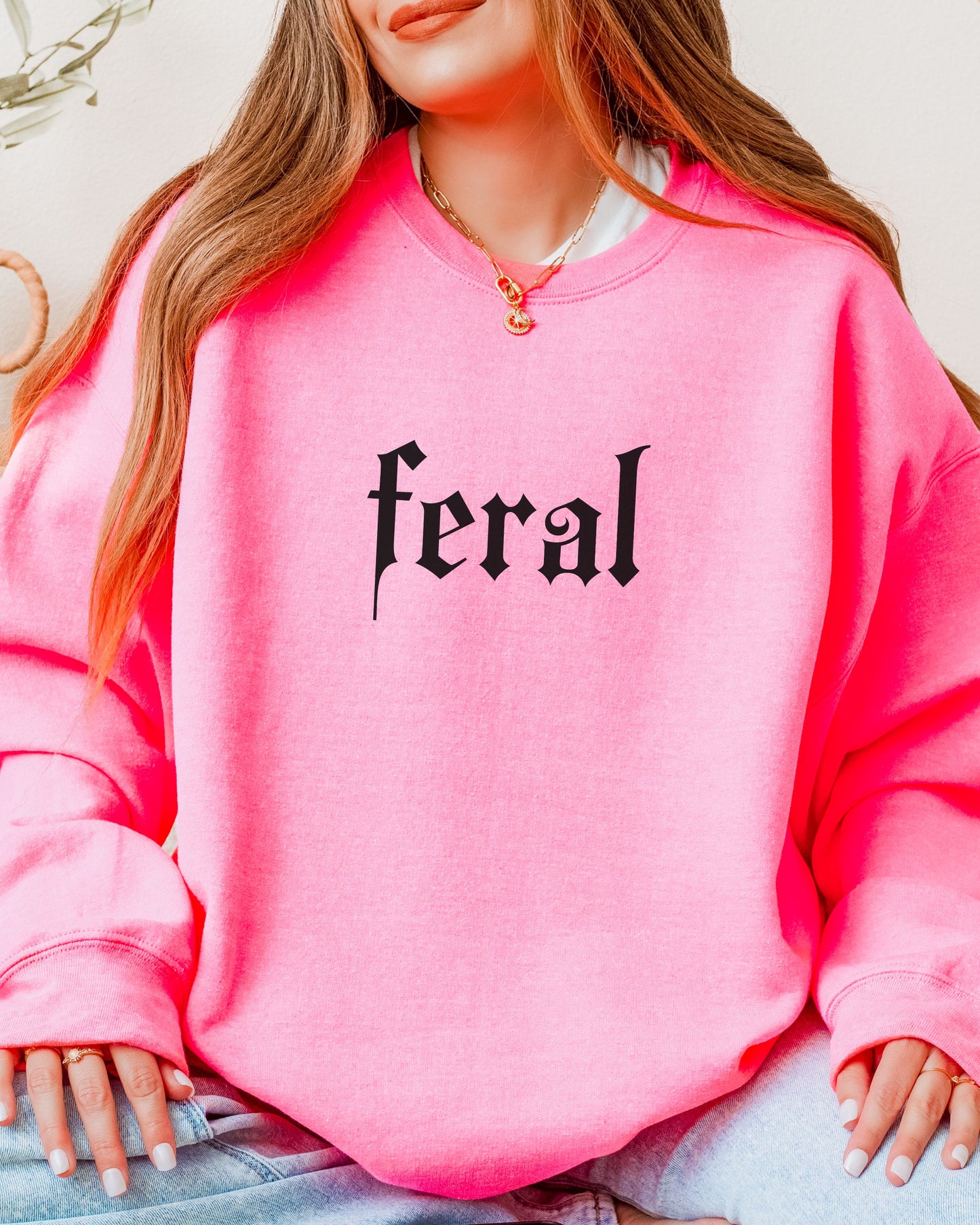 Feral Sweatshirt – Gildan Gothic Print Sarcastic Crewneck