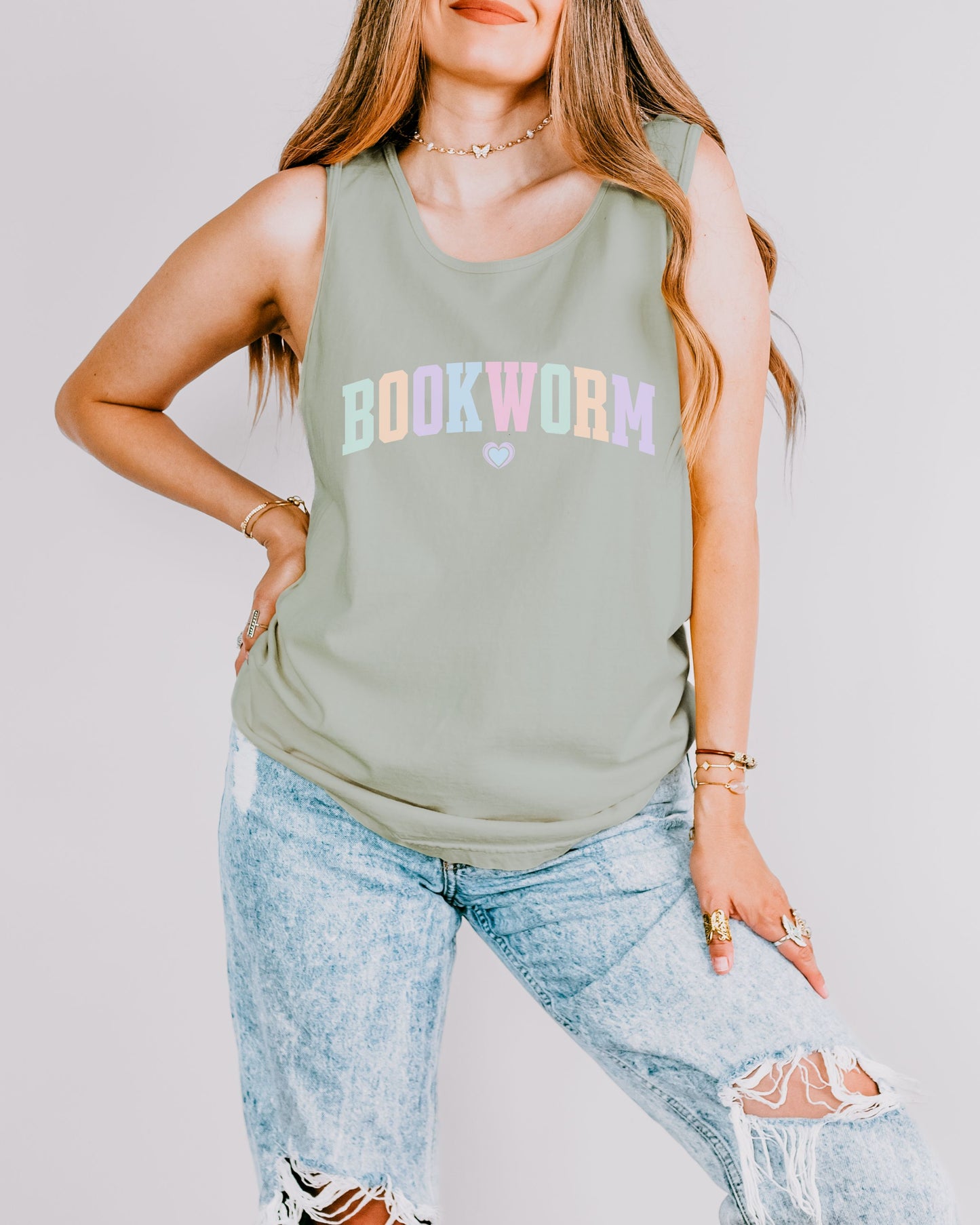 Bookworm Tank Top – Comfort Colors Bookish Pastel Graphic Tee for Readers