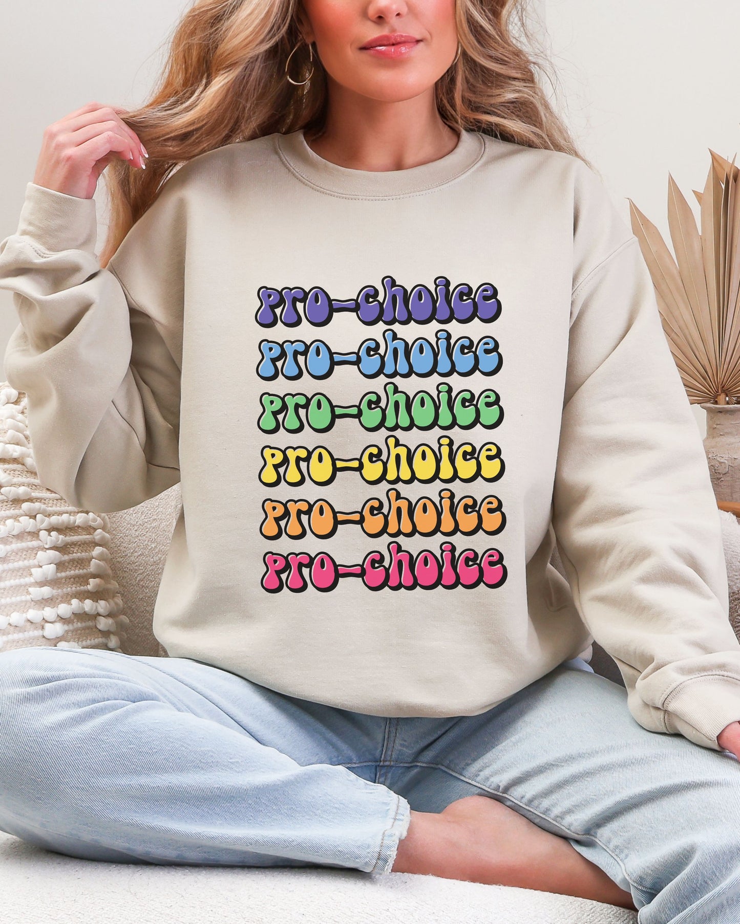 Pro-Choice Sweatshirt – Retro Rainbow Feminist Crewneck with Social Justice Statement