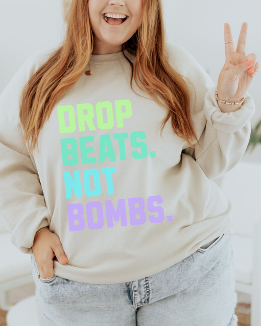Drop Beats Not Bombs Sweatshirt – Gildan Colorful Peace Music Crewneck