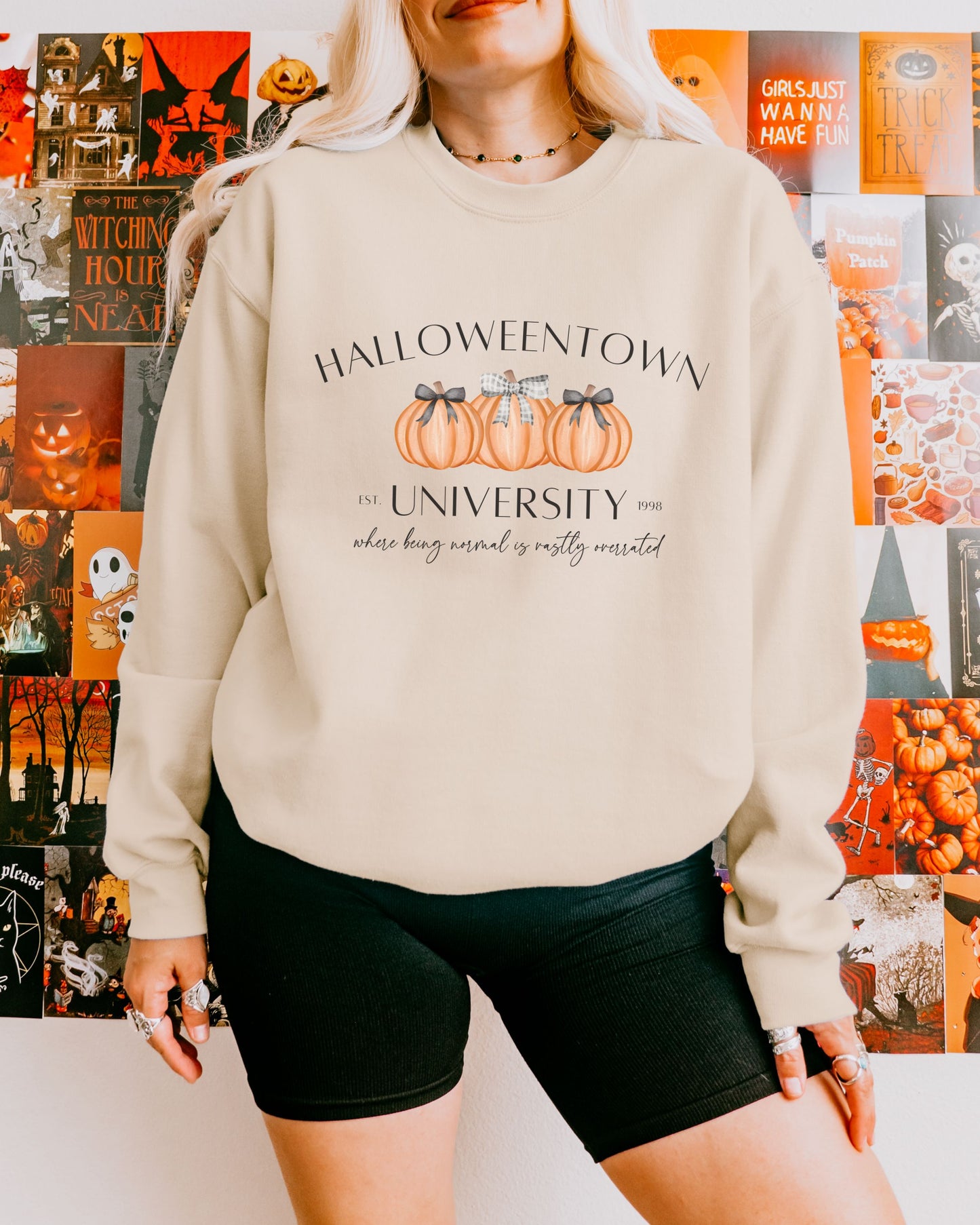 Halloweentown University Sweatshirt – Gildan Crewneck with Coquette Pumpkins