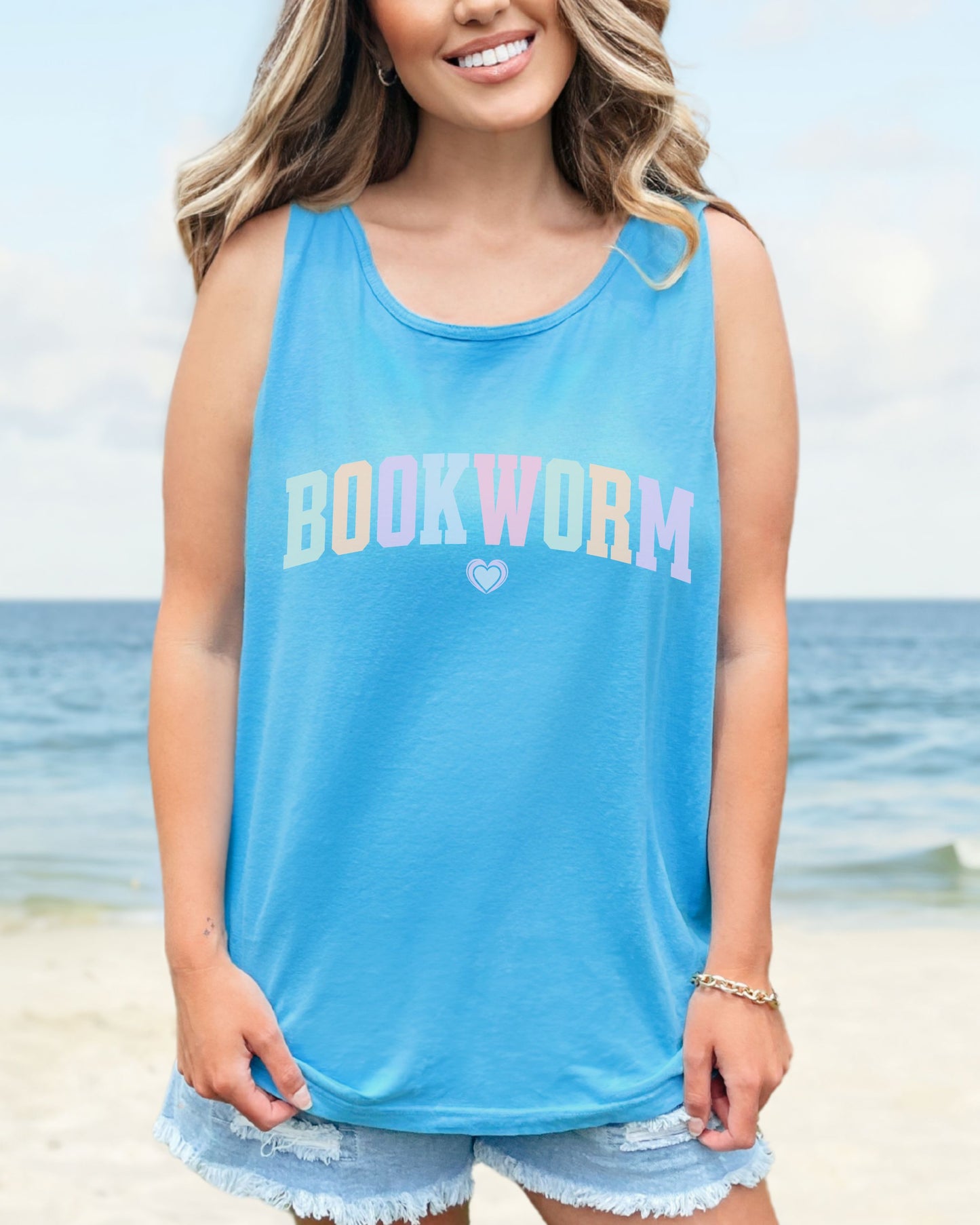Bookworm Tank Top – Comfort Colors Bookish Pastel Graphic Tee for Readers