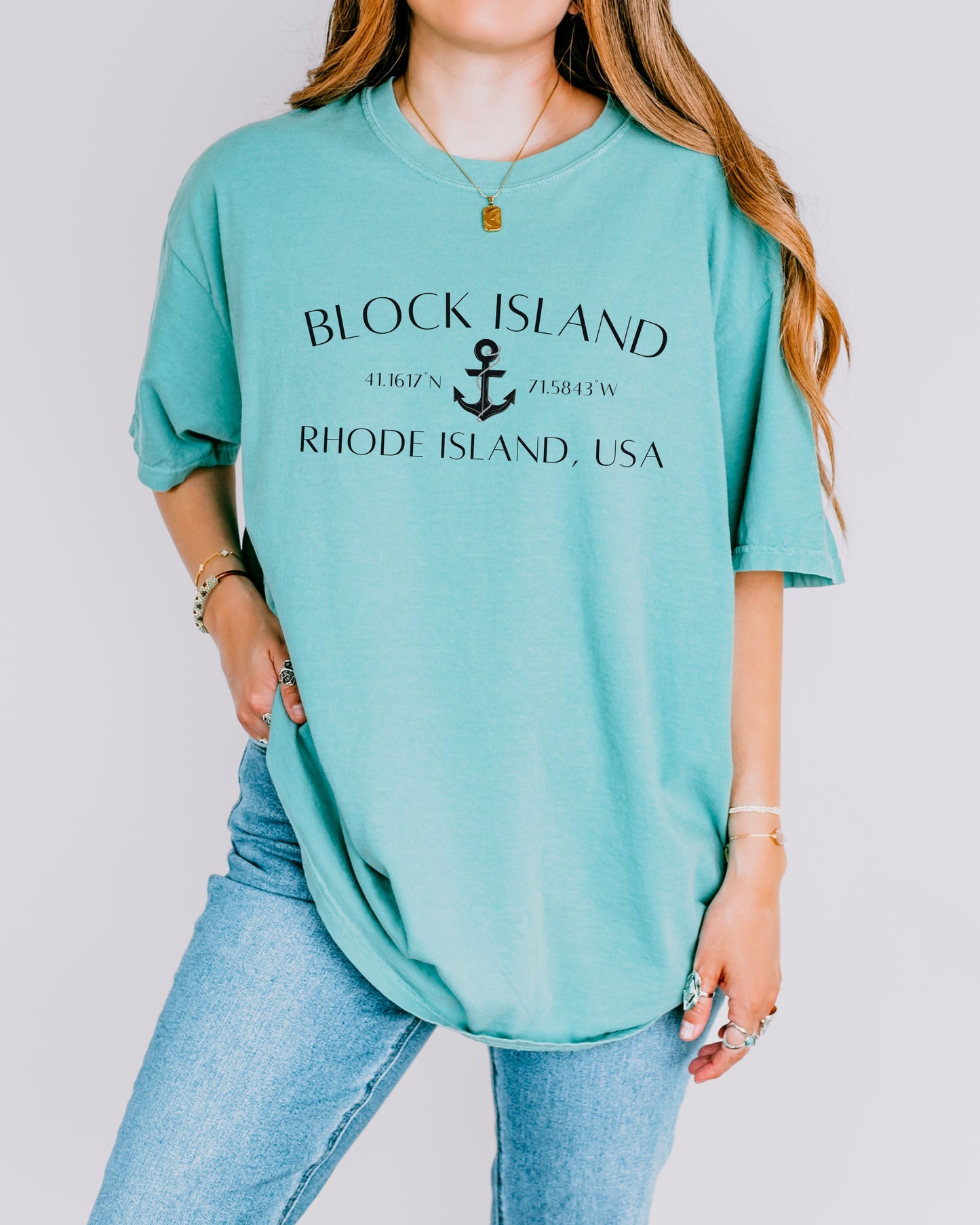 Block Island Rhode Island T-Shirt – Comfort Colors Nautical Tee with Anchor & Coordinates