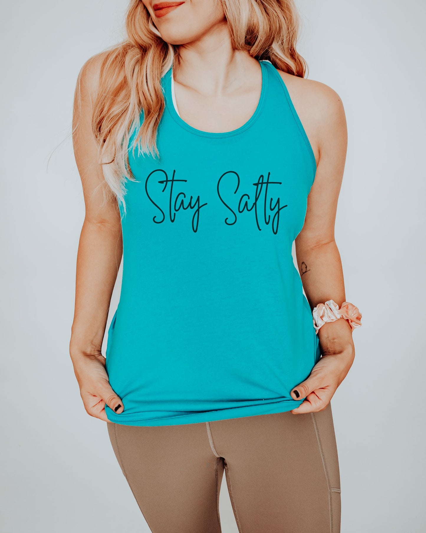Stay Salty Slim Fit Racerback Tank – Graphic Beach & Workout Top