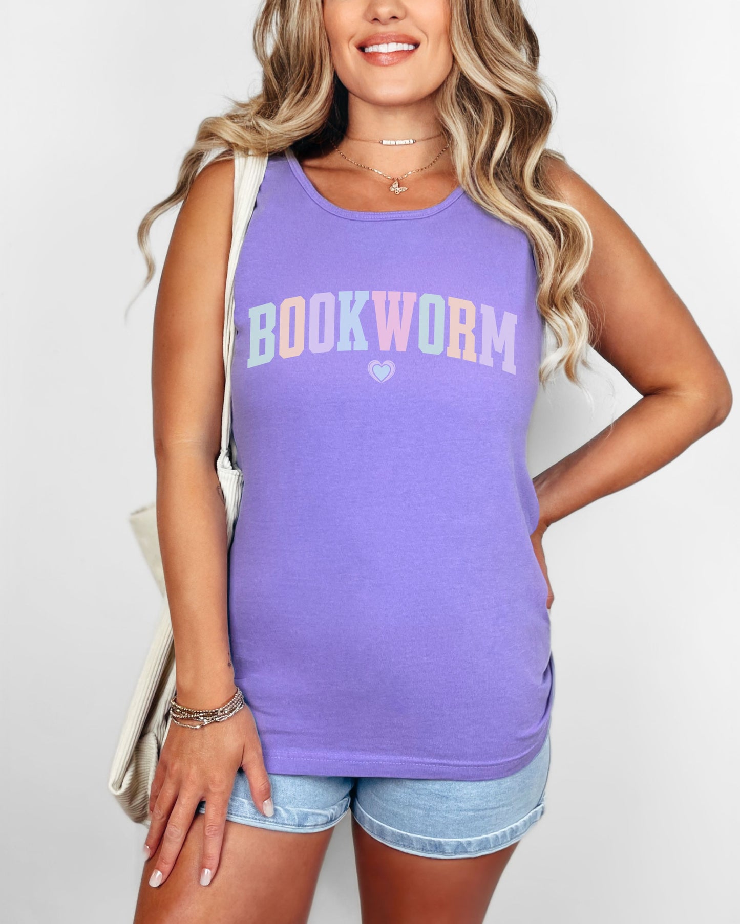 Bookworm Tank Top – Comfort Colors Bookish Pastel Graphic Tee for Readers