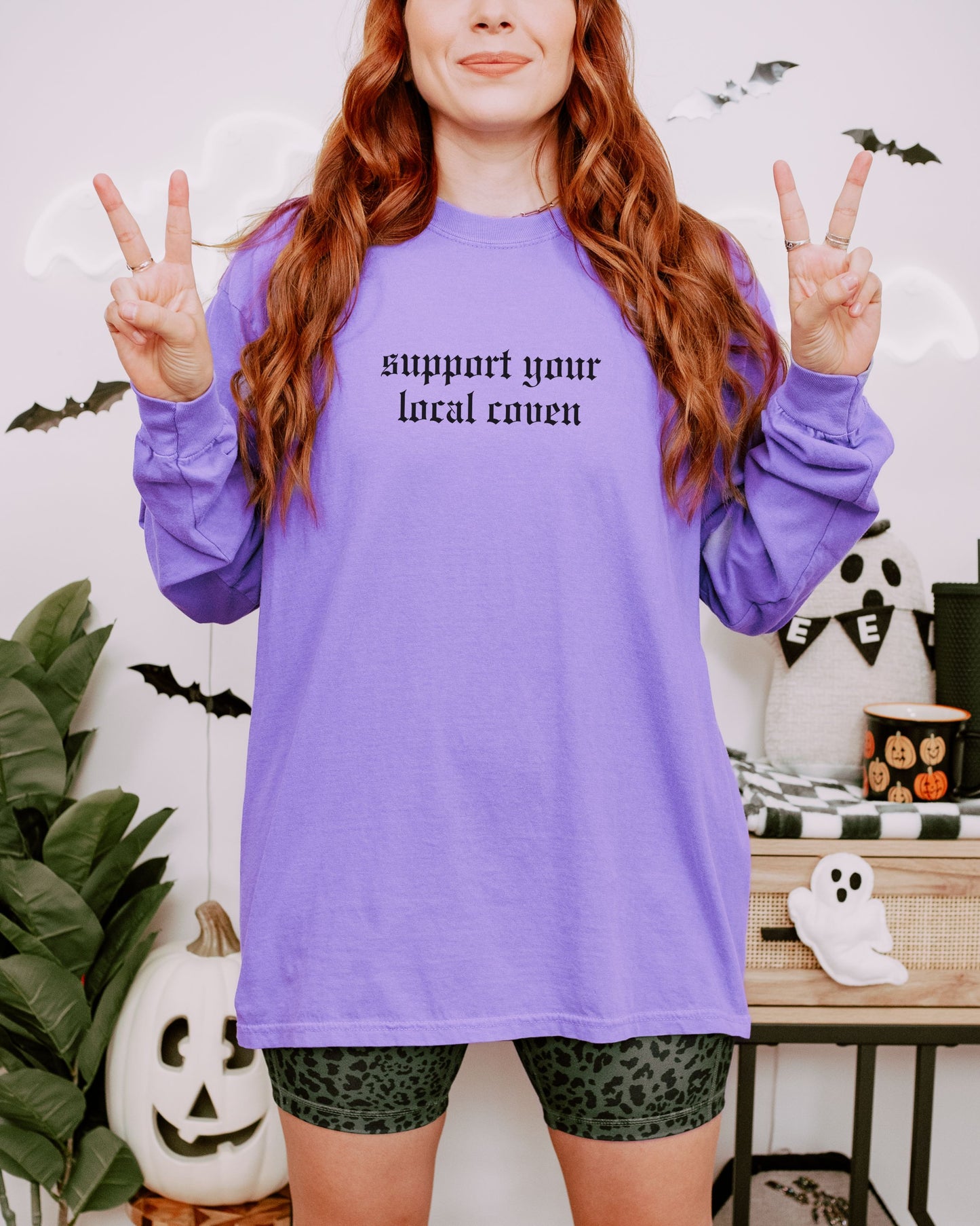 Support Your Local Coven Long Sleeve Shirt – Comfort Colors Gothic Witchy Tee