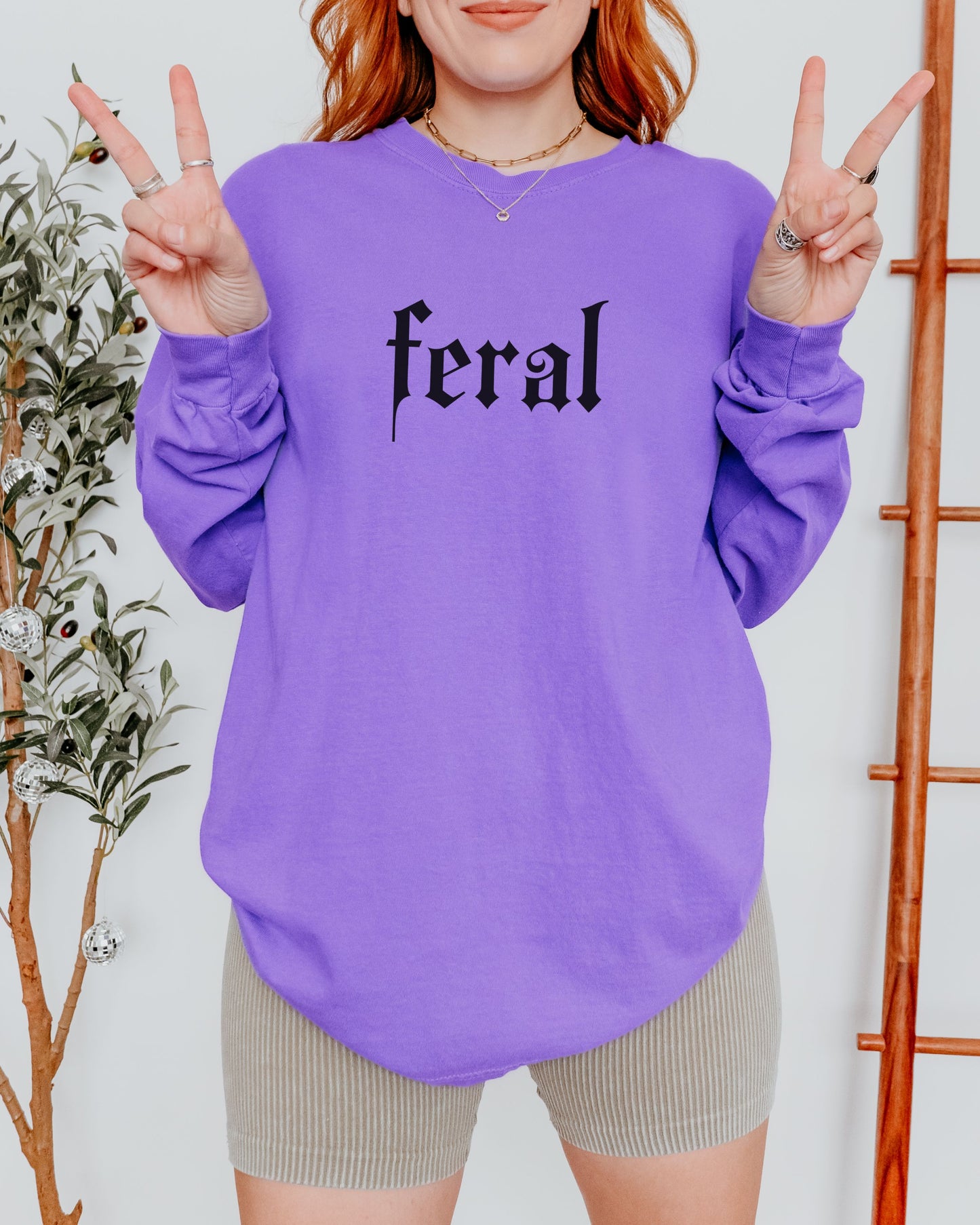 Feral Long Sleeve Shirt – Comfort Colors Gothic Print Tee