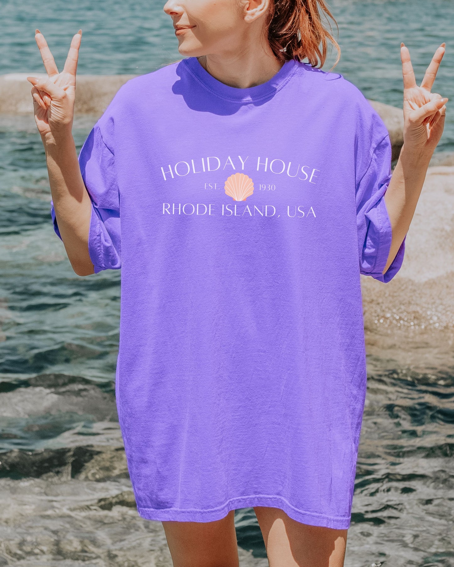 Holiday House RI T-Shirt – Comfort Colors Seashell Tee, Coastal Rhode Island USA Shirt