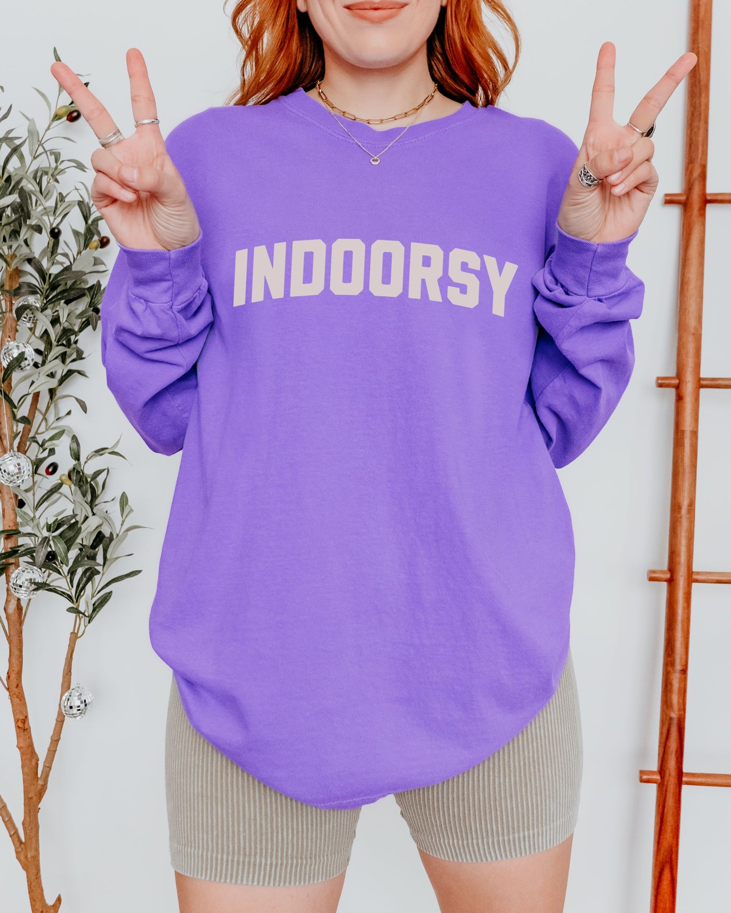 Indoorsy Long Sleeve Shirt – Comfort Colors Cozy Sarcastic Tee for Introverts and Homebodies