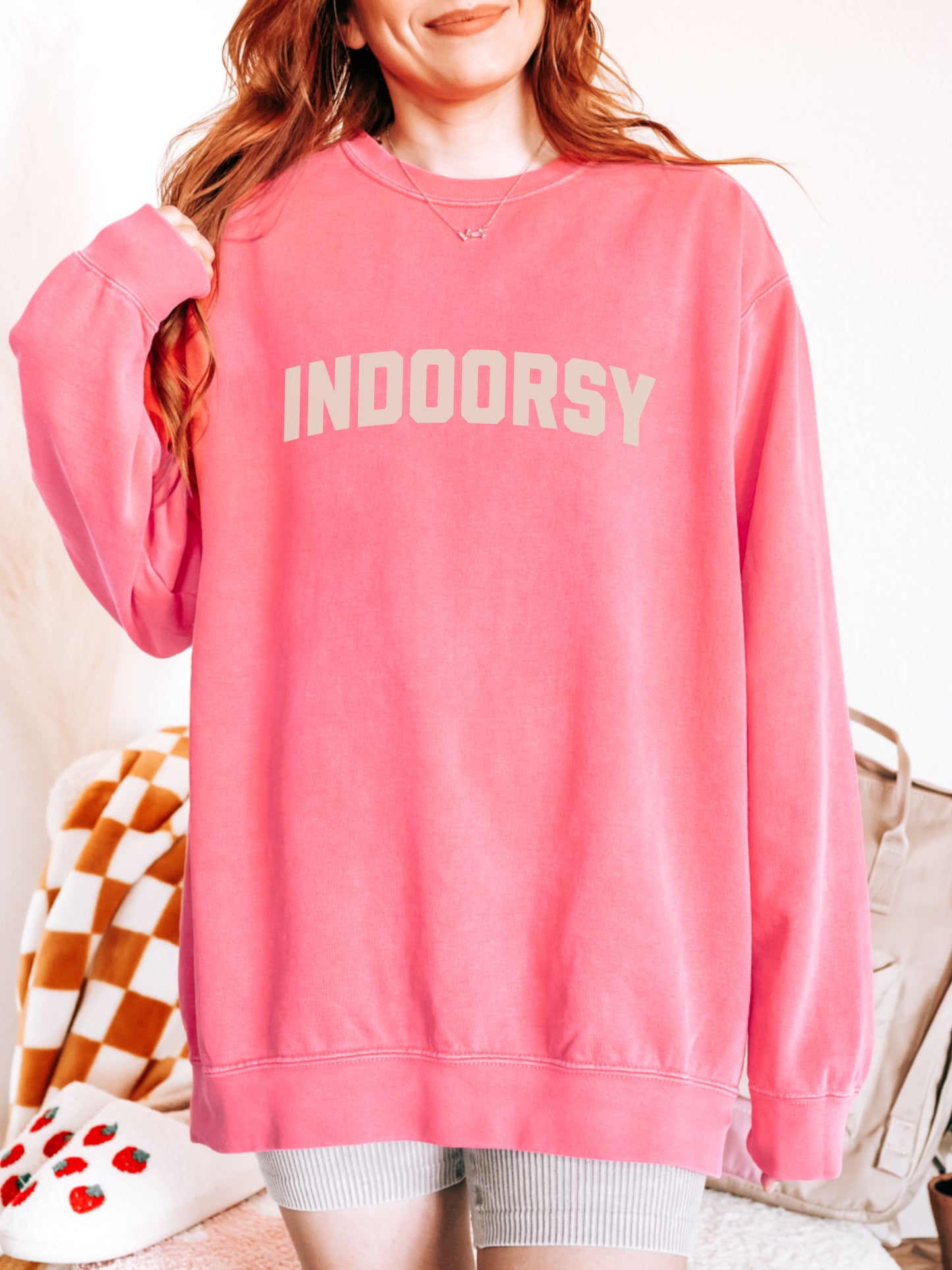 Indoorsy Sweatshirt – Comfort Colors Cozy Sarcastic Crewneck for Introverts and Homebodies