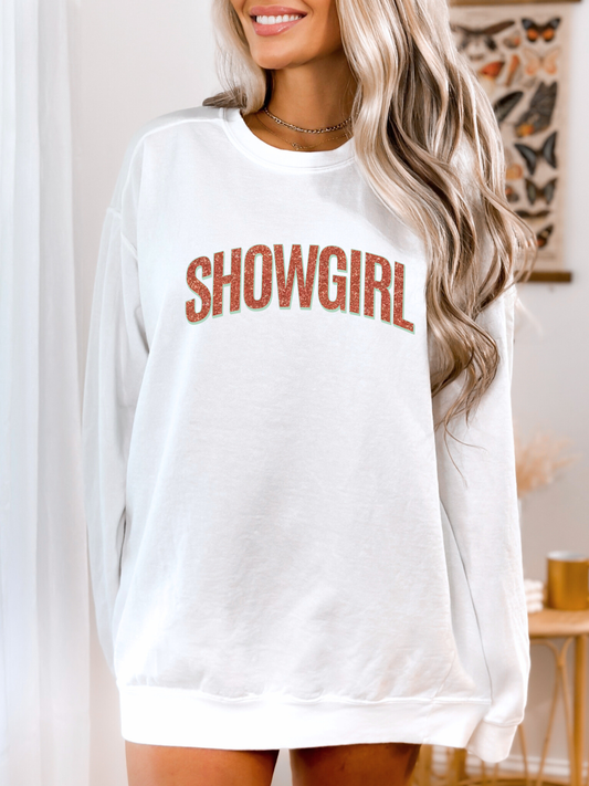 Showgirl Sweatshirt – Comfort Colors Glitter-Effect Printed Vintage Crewneck