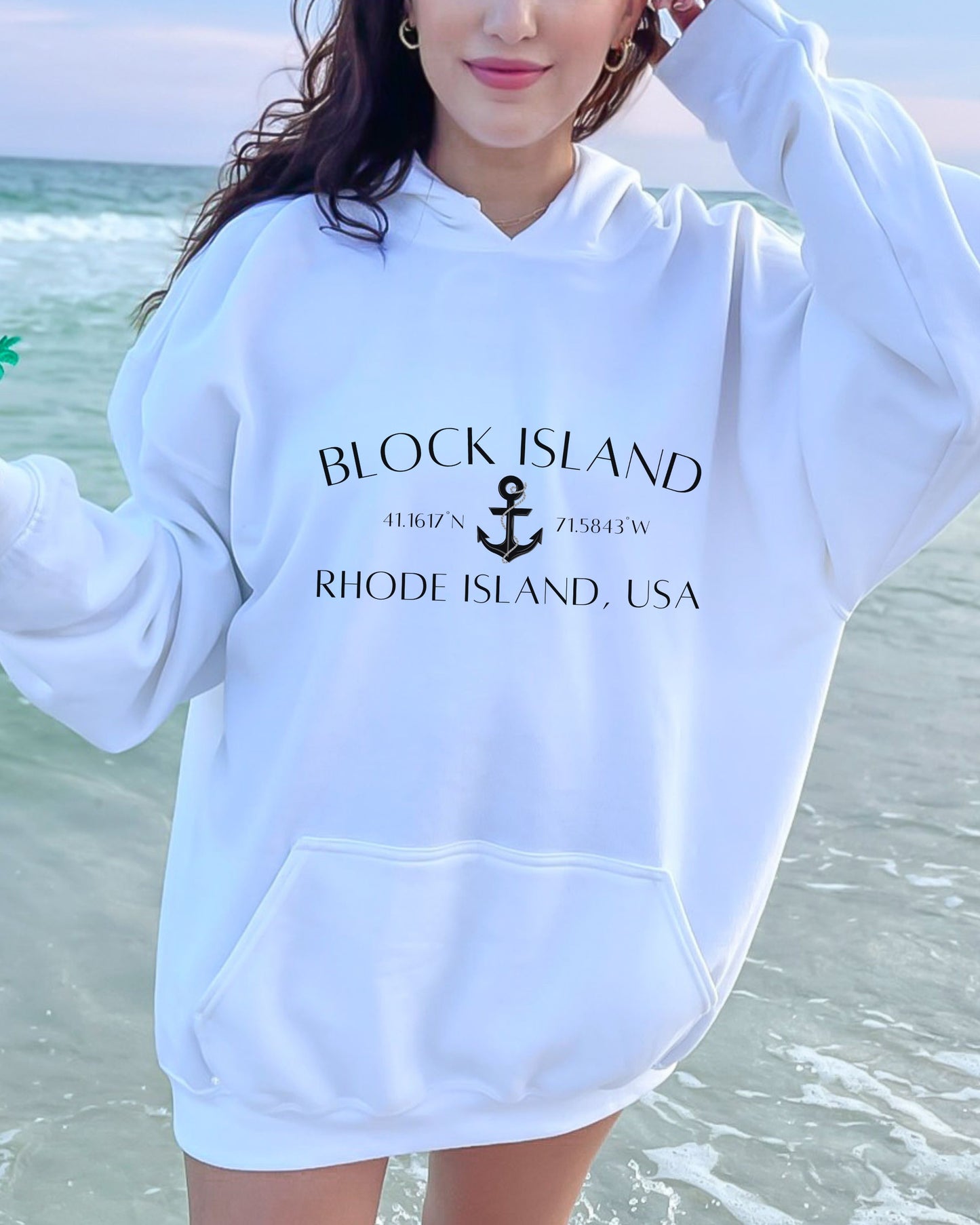 Block Island Rhode Island Hoodie – Gildan Graphic Hoodie with Anchor & Coordinates