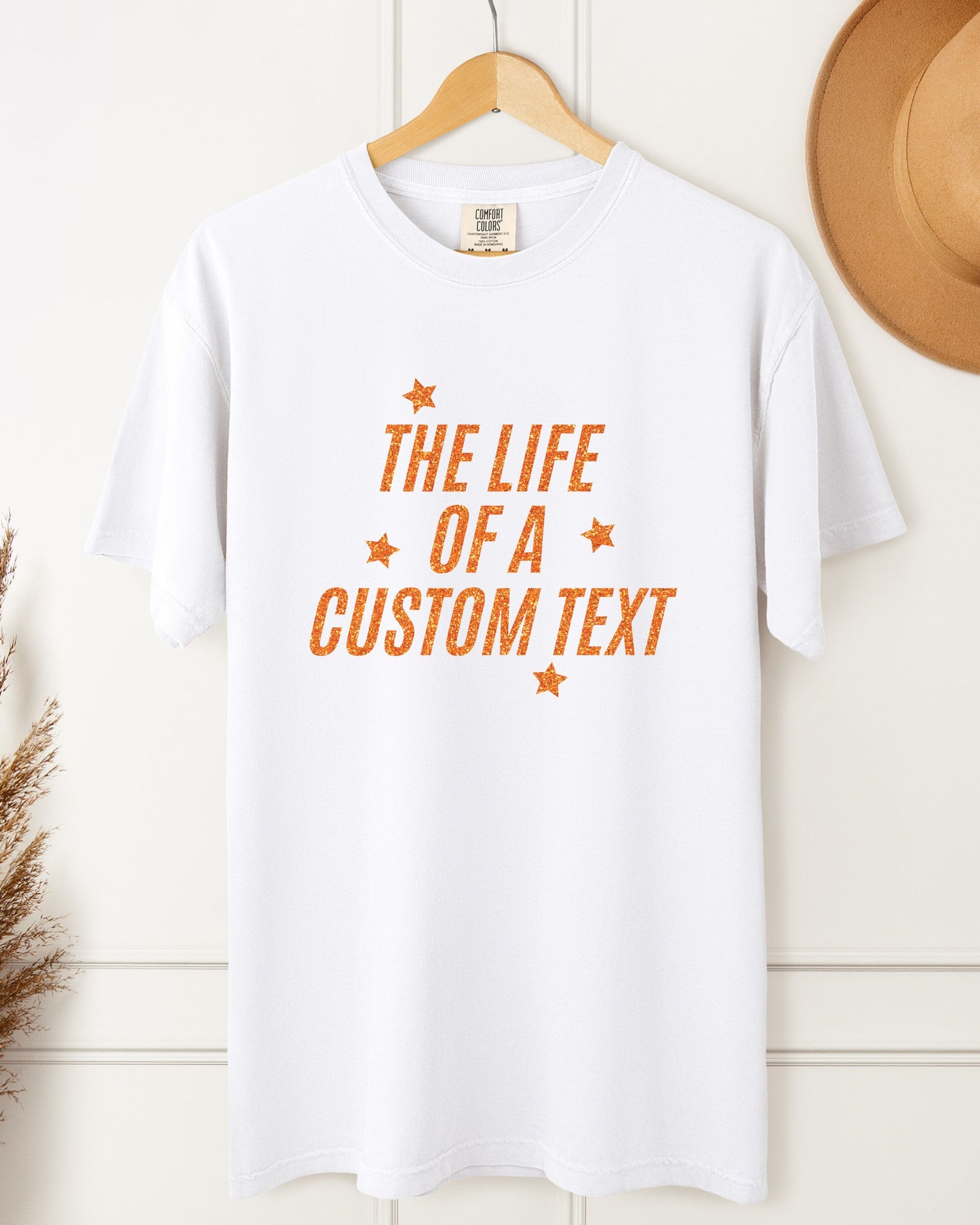 The Life Of A… Custom T-Shirt – Comfort Colors Glitter-Effect Personalized Tee