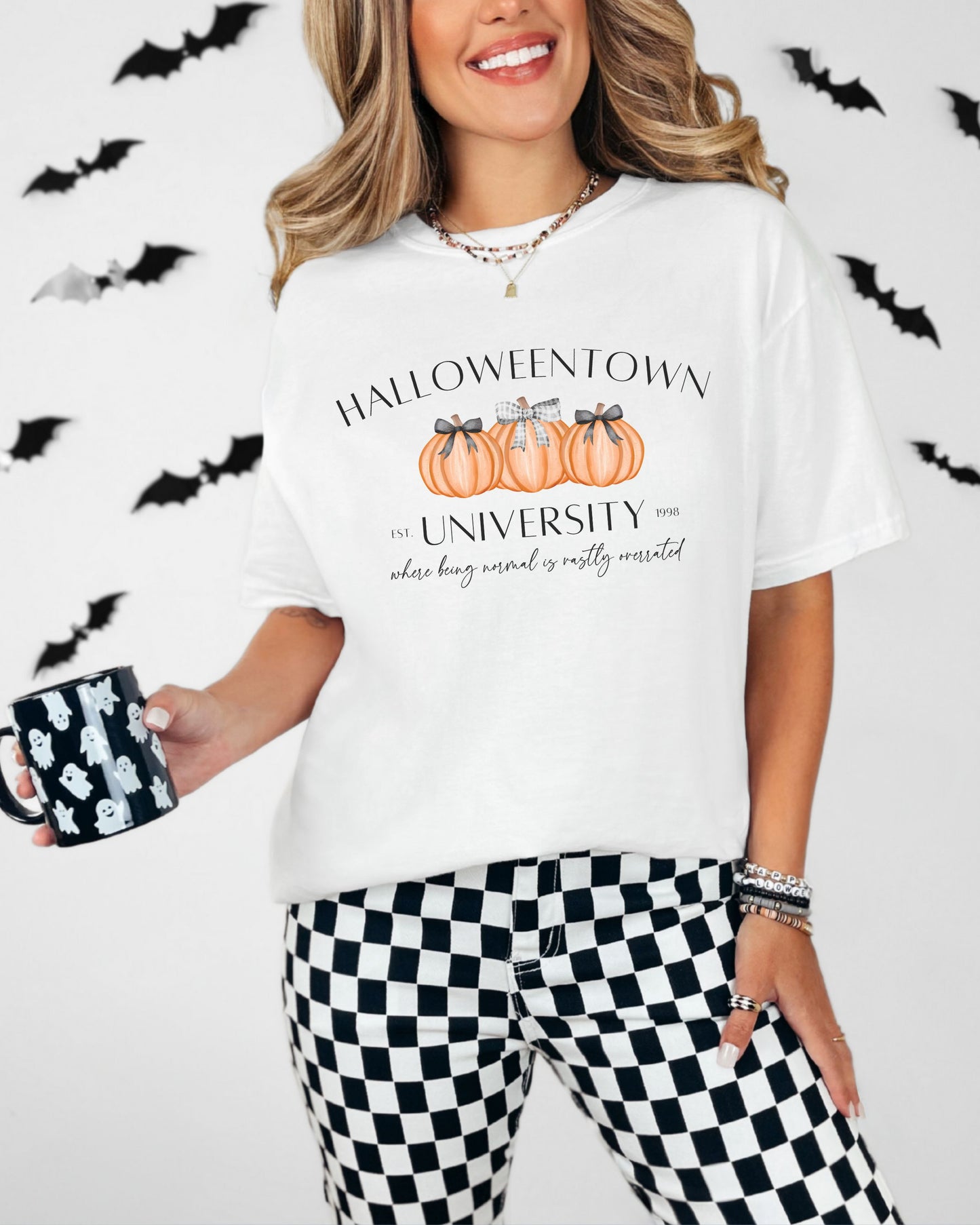 Halloweentown University T-Shirt – Comfort Colors Tee with Coquette Pumpkins