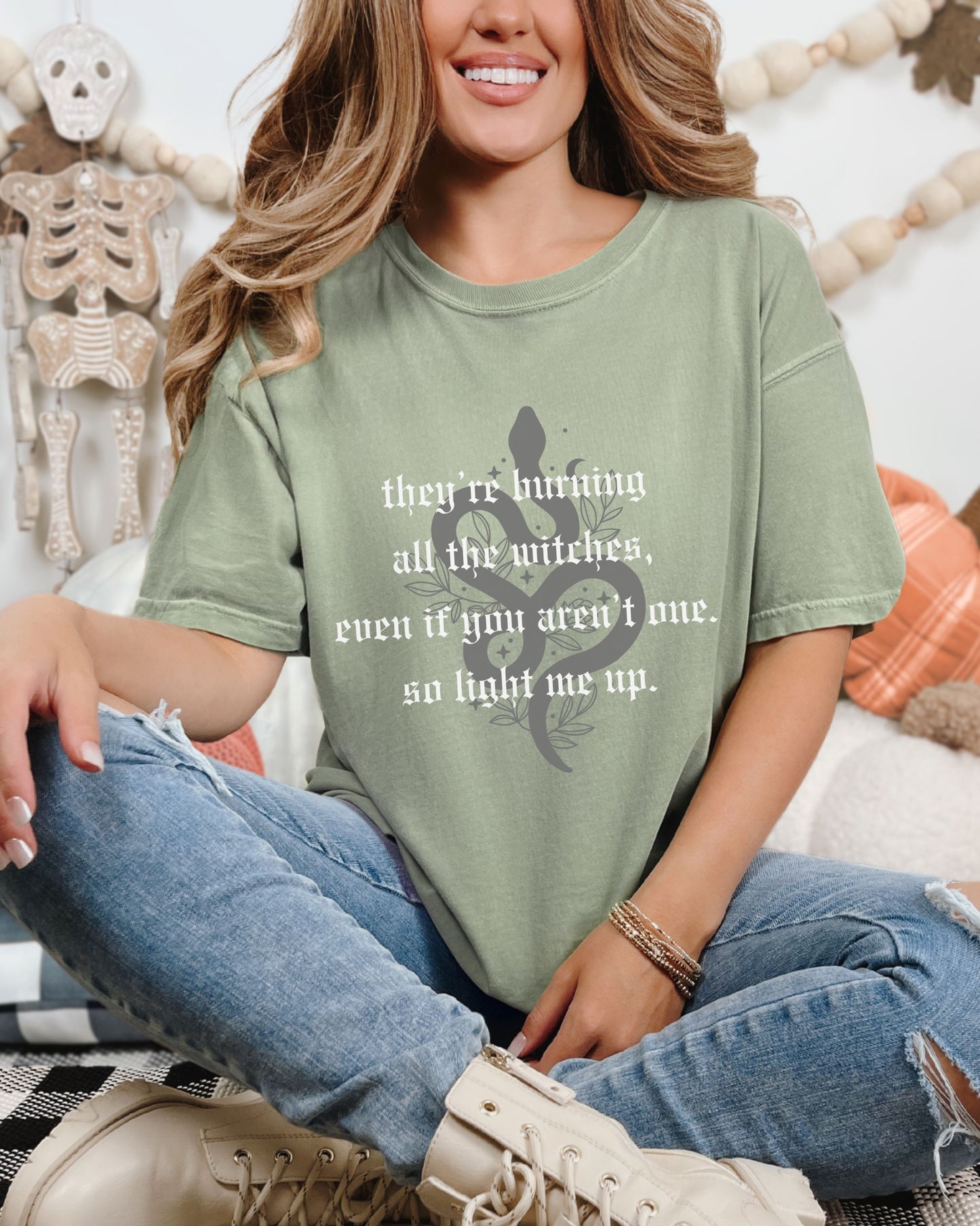 Witchy Vibes T-Shirt – Comfort Colors Witches Burn Gothic Celestial Snake Graphic Tee