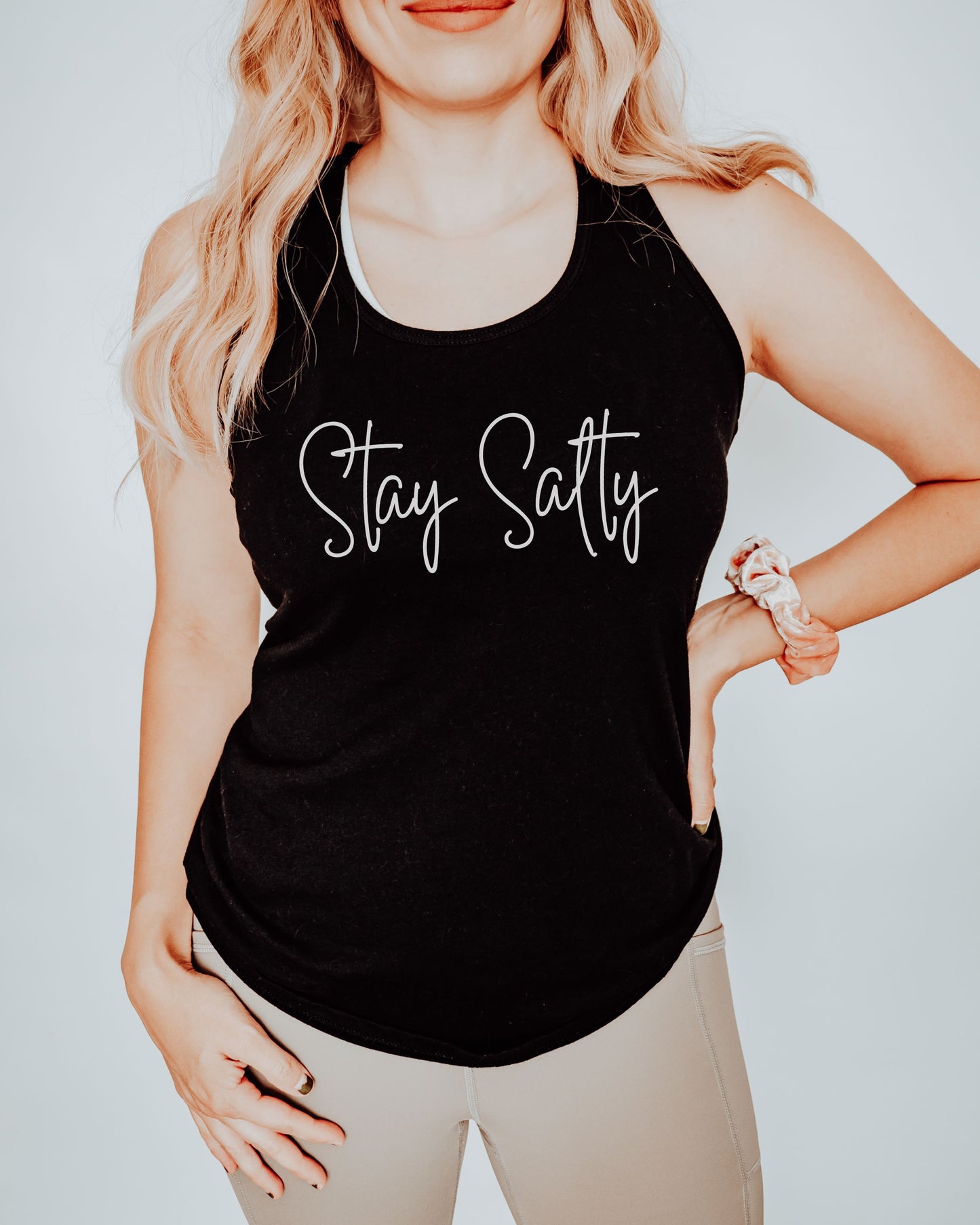 Stay Salty Slim Fit Racerback Tank – Graphic Beach & Workout Top