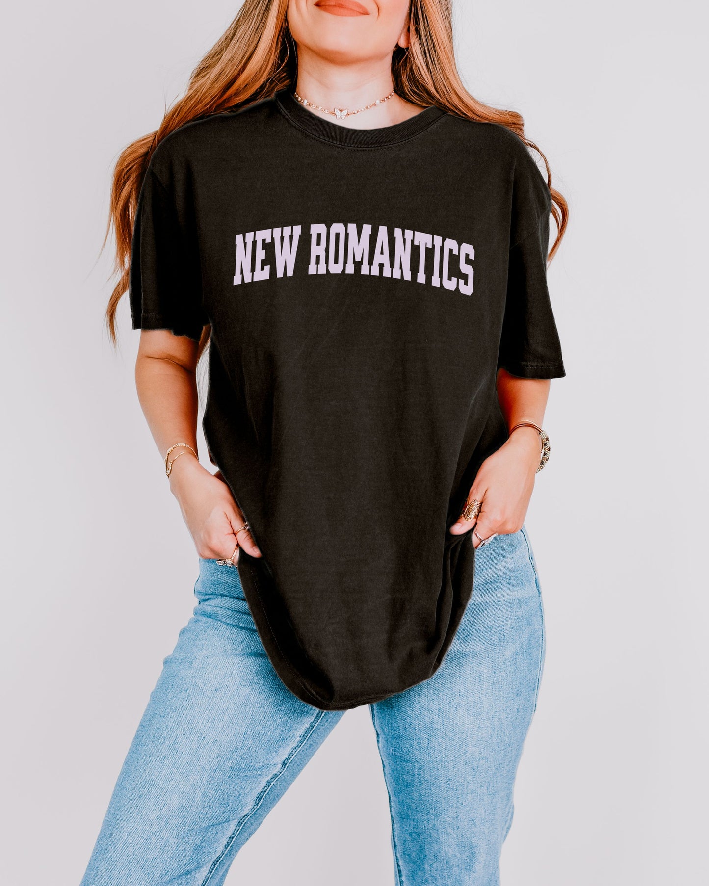 New Romantics T-Shirt – Comfort Colors Collegiate Font Graphic Tee