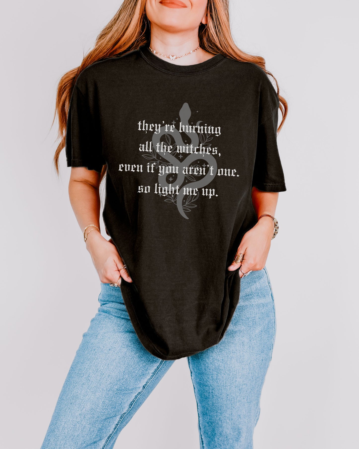 Witchy Vibes T-Shirt – Comfort Colors Witches Burn Gothic Celestial Snake Graphic Tee
