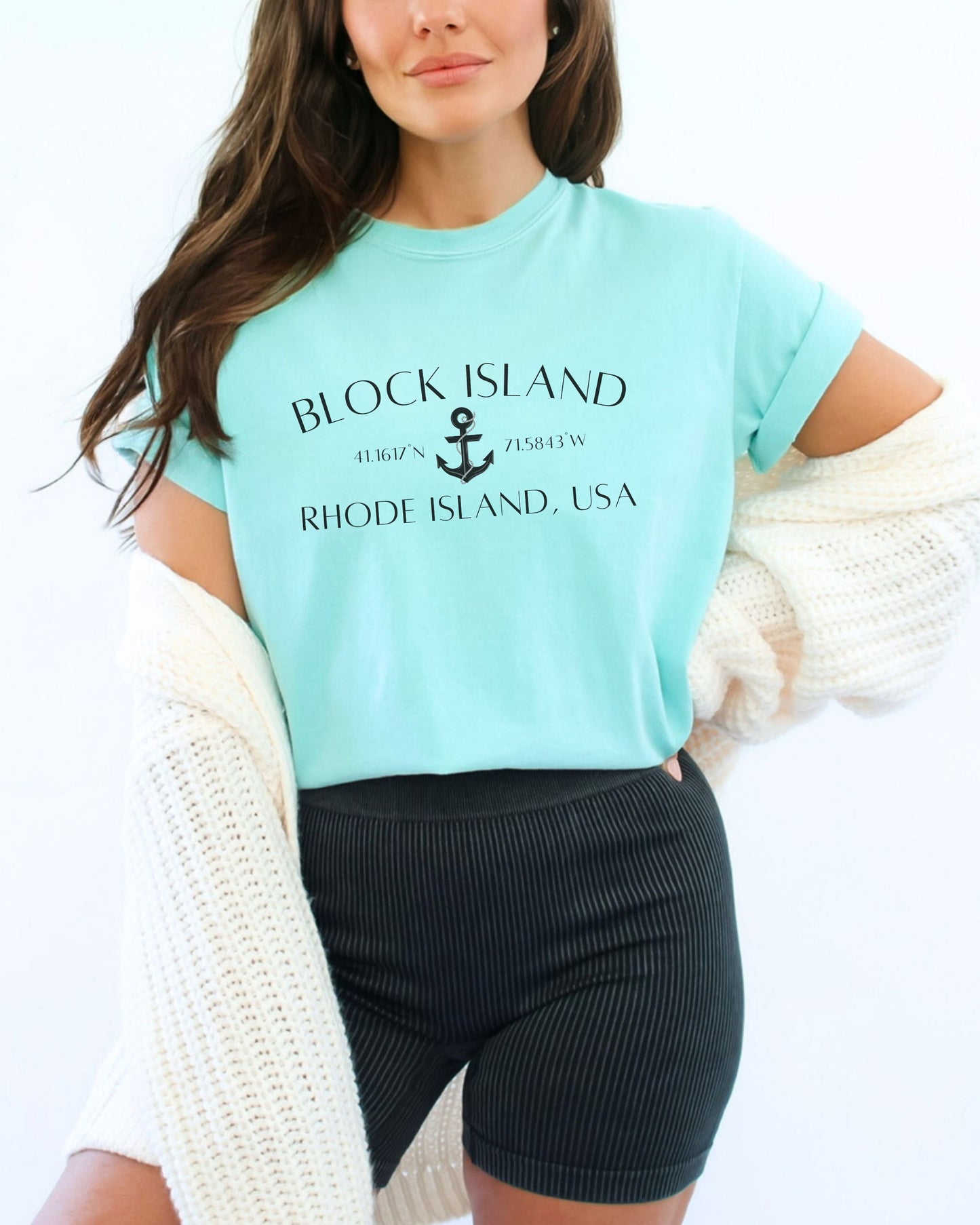 Block Island Rhode Island T-Shirt – Comfort Colors Nautical Tee with Anchor & Coordinates