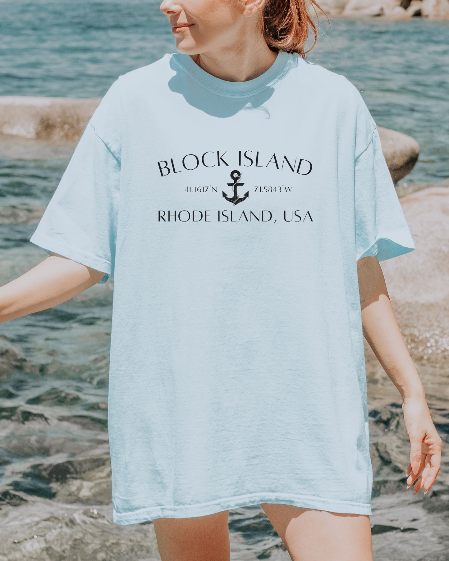 Block Island Rhode Island T-Shirt – Comfort Colors Nautical Tee with Anchor & Coordinates