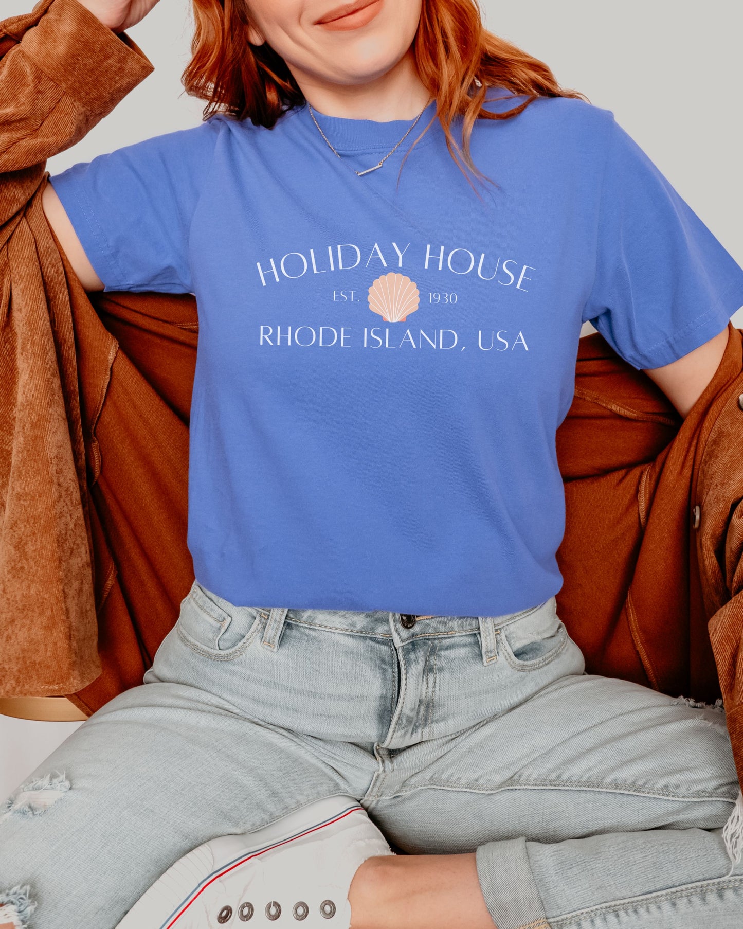 Holiday House RI T-Shirt – Comfort Colors Seashell Tee, Coastal Rhode Island USA Shirt