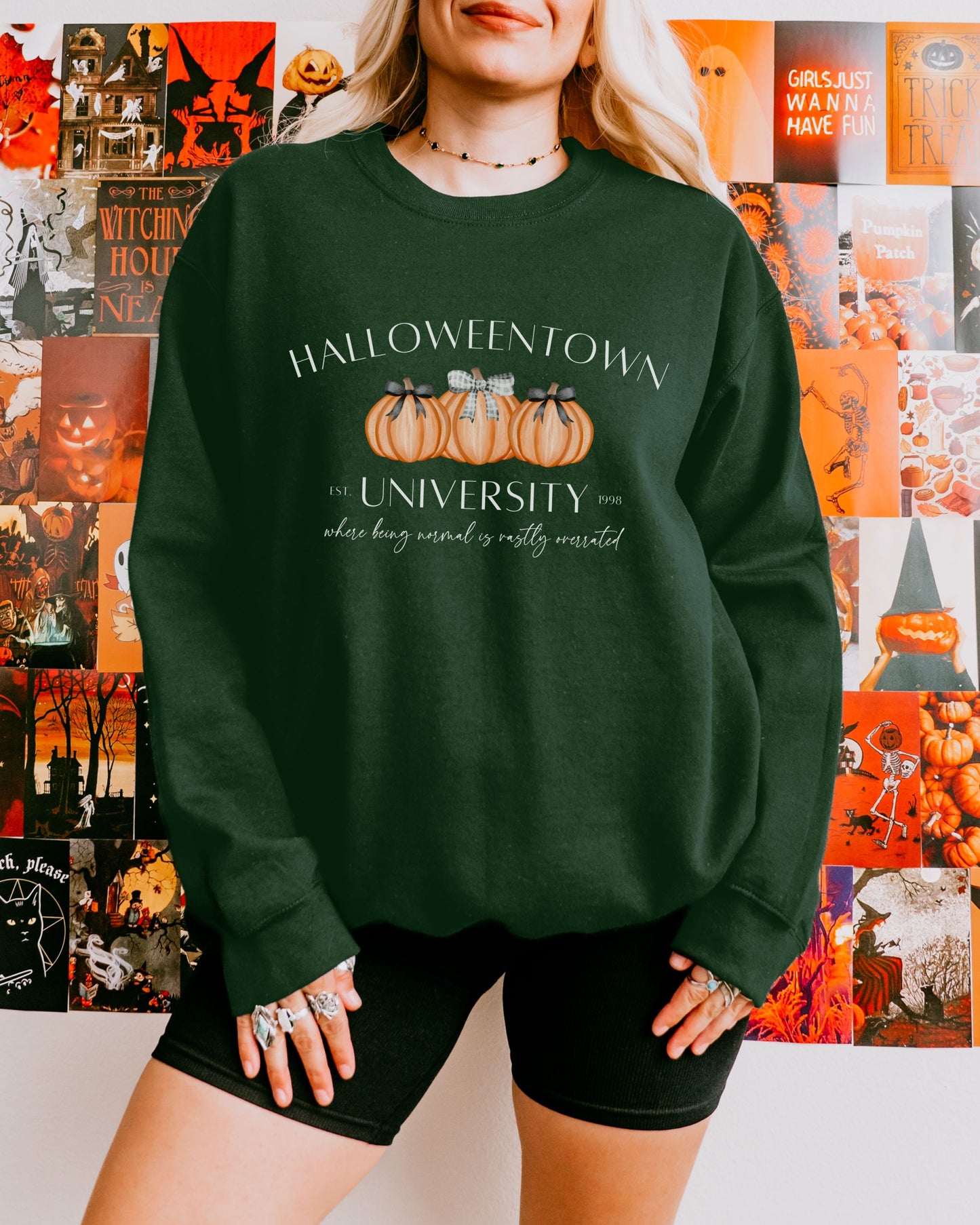 Halloweentown University Sweatshirt – Gildan Crewneck with Coquette Pumpkins