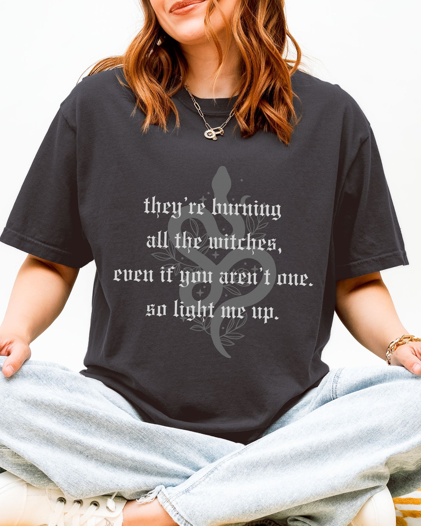 Witchy Vibes T-Shirt – Comfort Colors Witches Burn Gothic Celestial Snake Graphic Tee