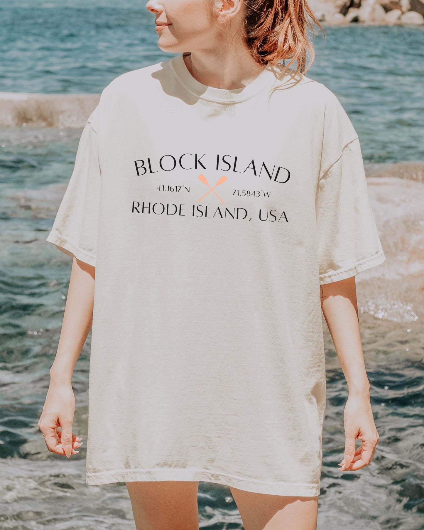 Block Island Rhode Island T-Shirt – Comfort Colors Nautical Tee with Crossed Paddles & Coordinates