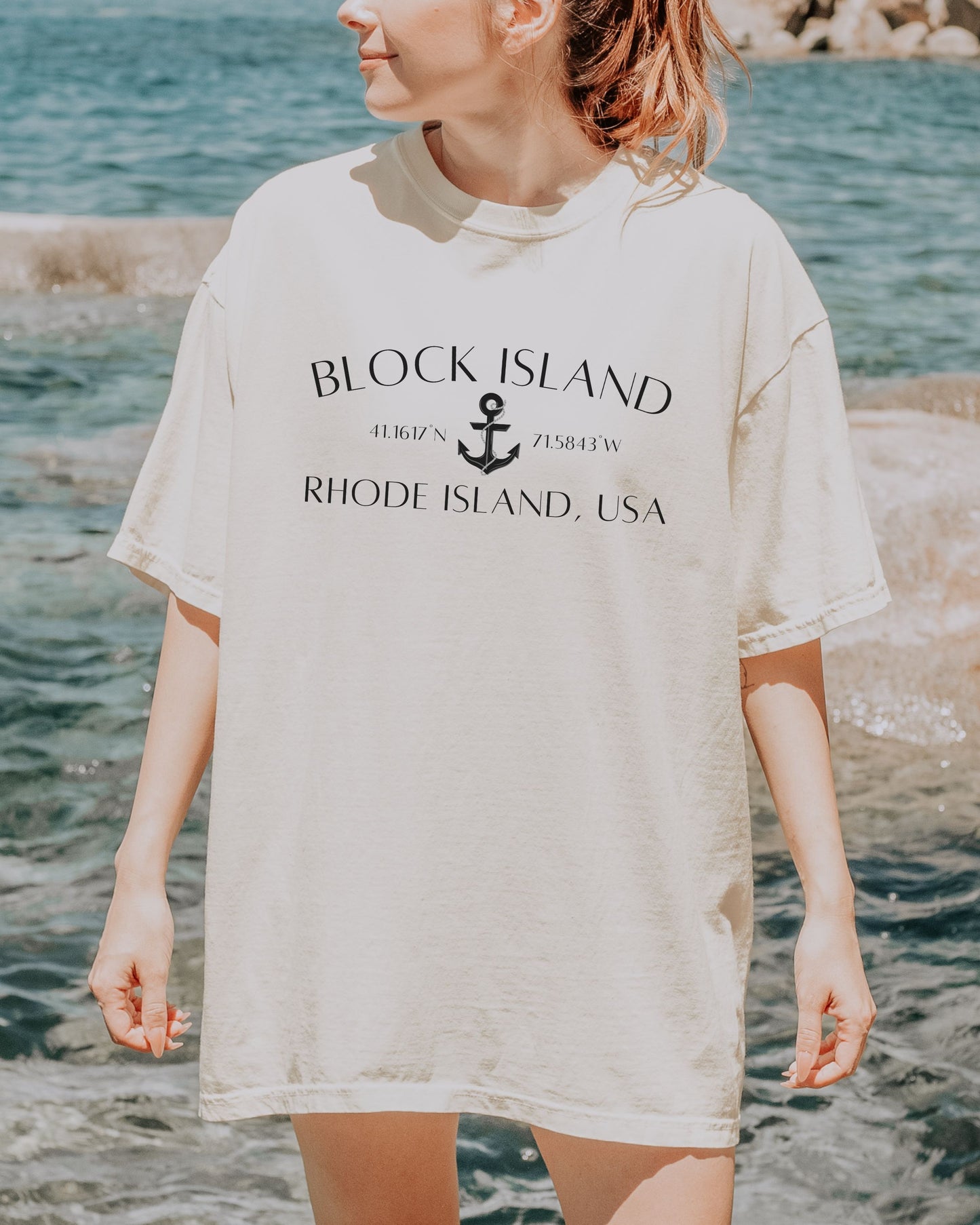 Block Island Rhode Island T-Shirt – Comfort Colors Nautical Tee with Anchor & Coordinates