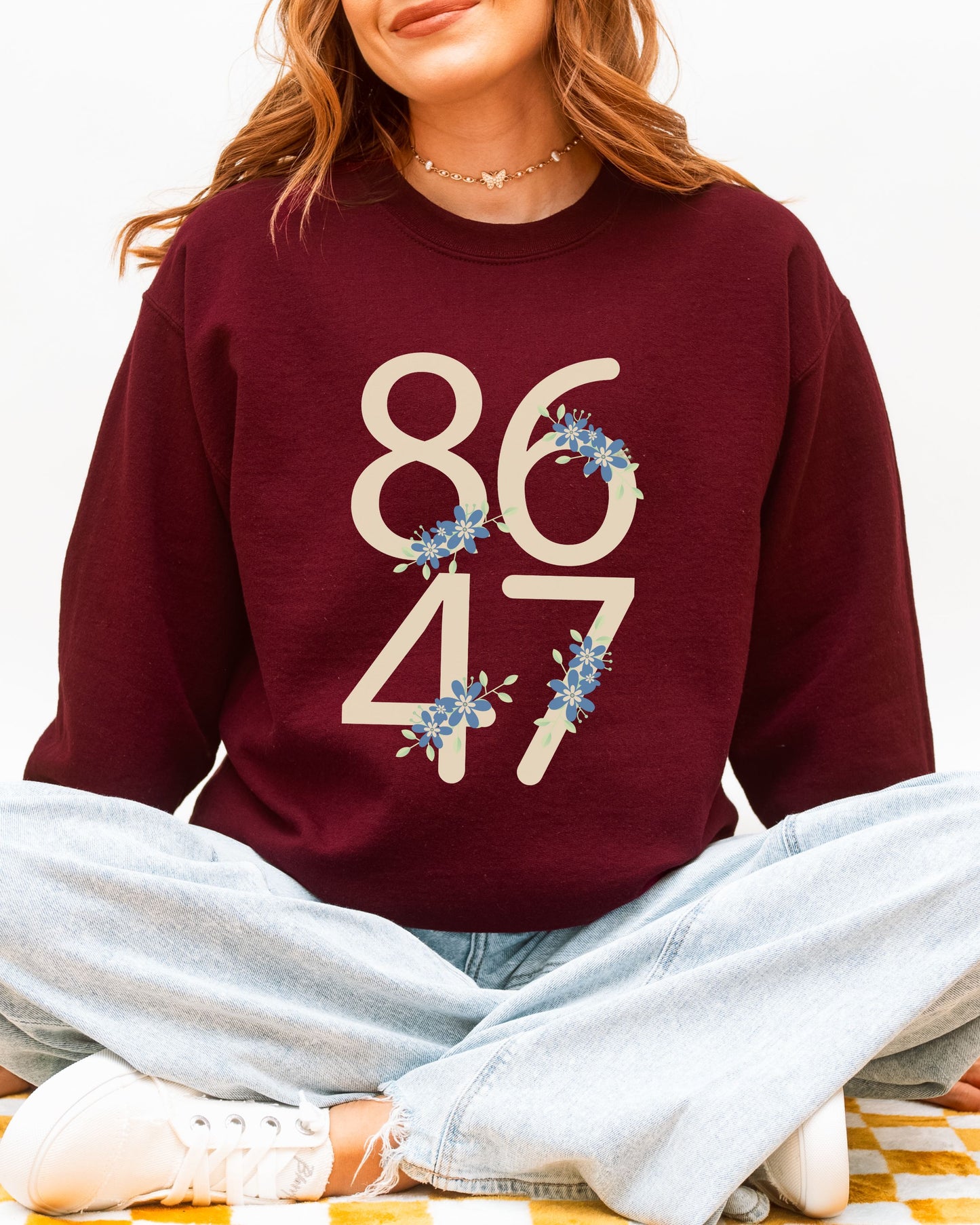 Floral 8647 Sweatshirt – Gildan Minimalist Anti-Trump Political Crewneck
