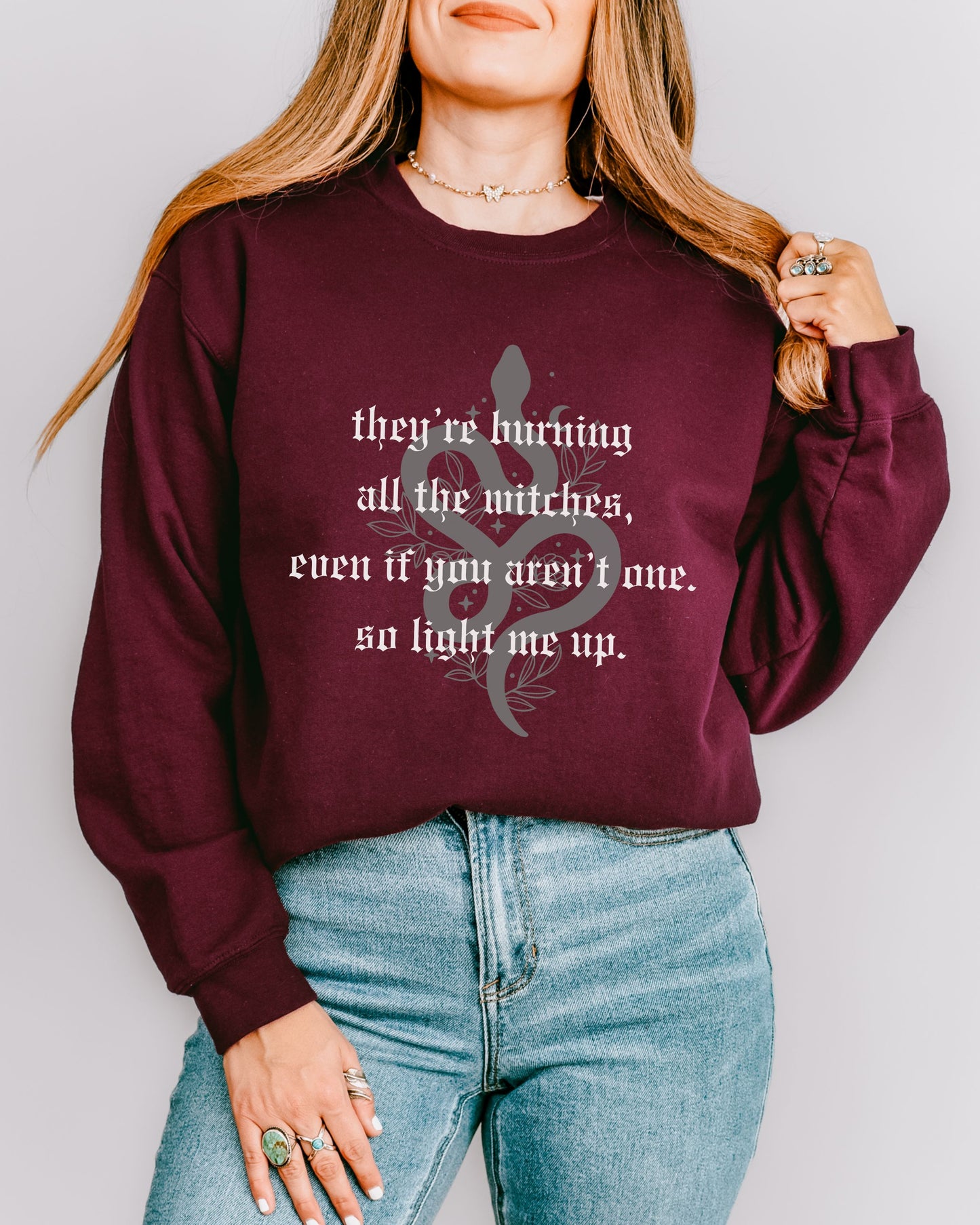 Witchy Vibes Crewneck Sweatshirt - Gildan Gothic Celestial Snake Crewneck