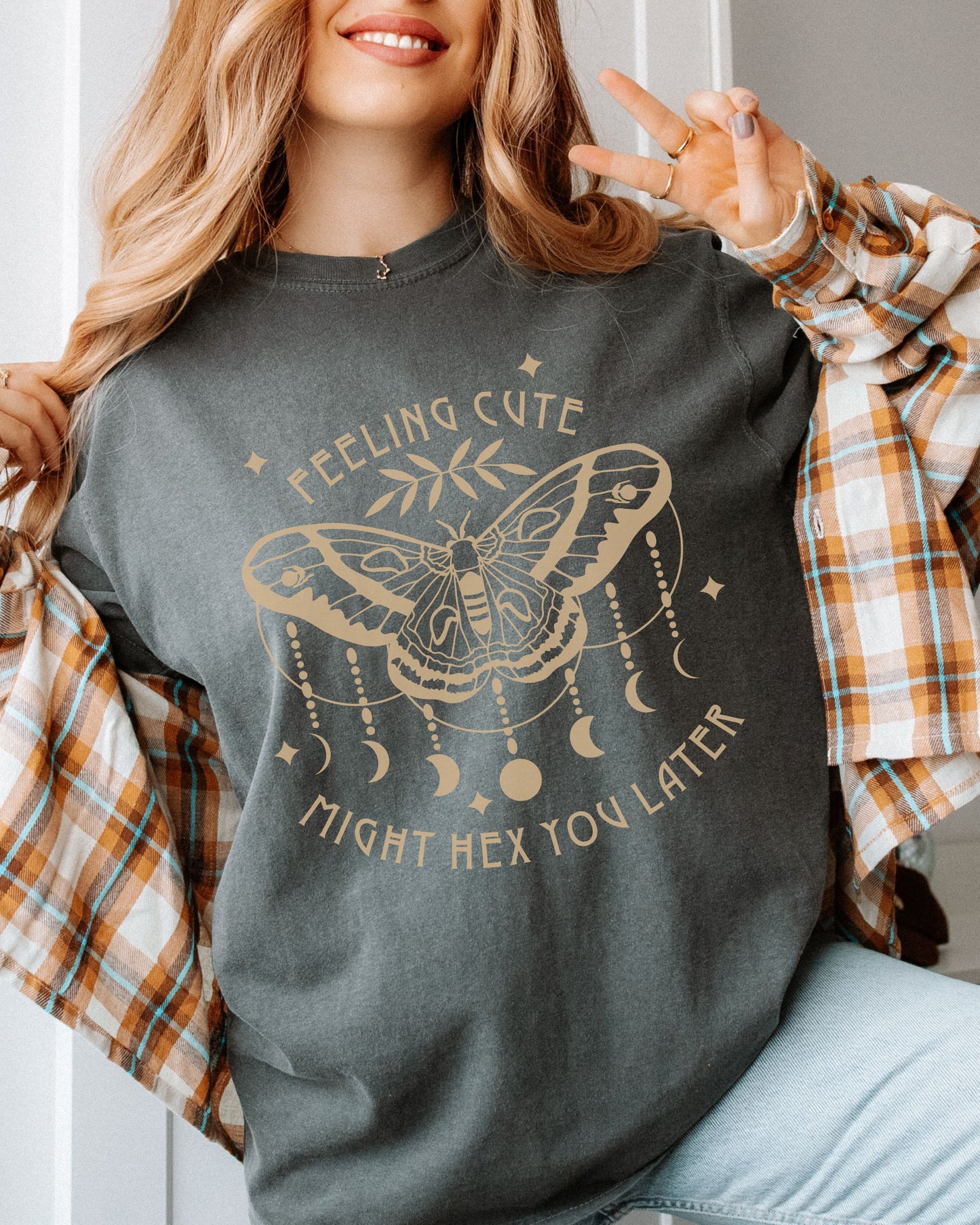 Feeling Cute Might Hex You Later T-Shirt – Comfort Colors Witchy Graphic Tee