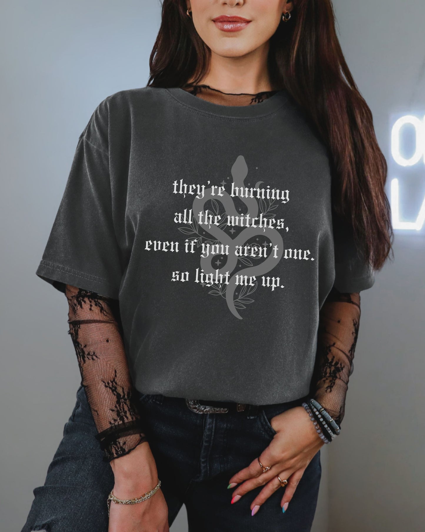 Witchy Vibes T-Shirt – Comfort Colors Witches Burn Gothic Celestial Snake Graphic Tee