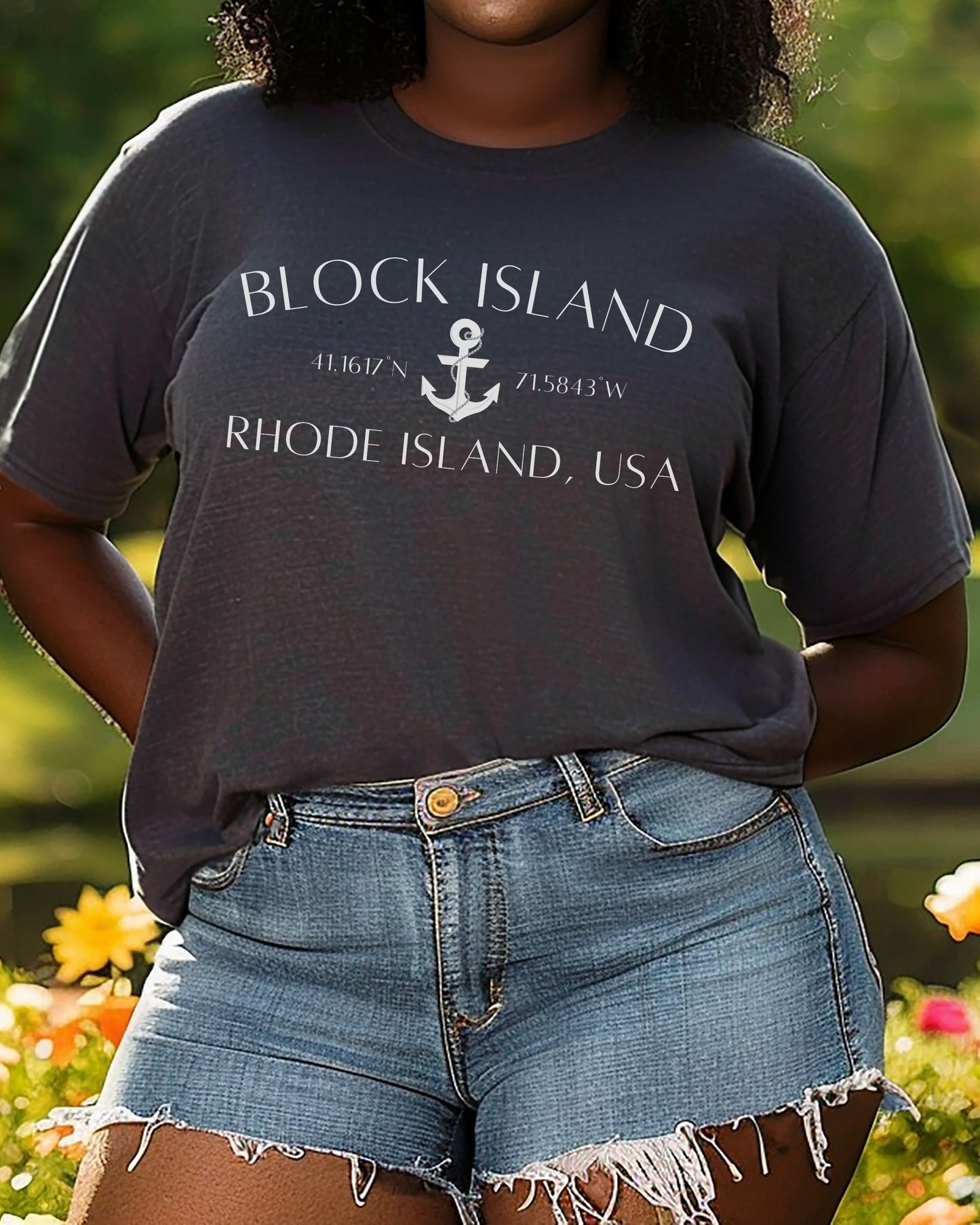 Block Island Rhode Island T-Shirt – Comfort Colors Nautical Tee with Anchor & Coordinates