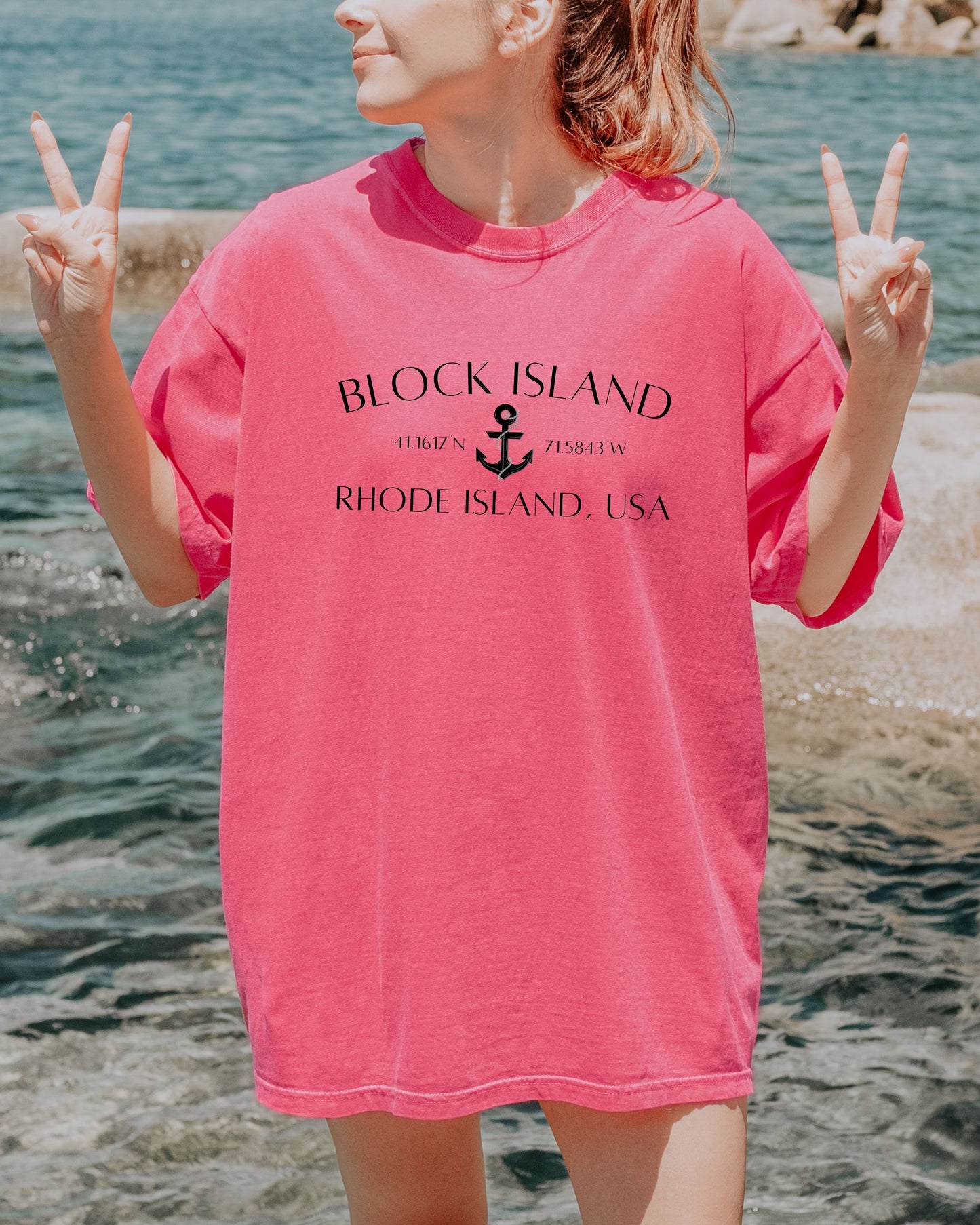 Block Island Rhode Island T-Shirt – Comfort Colors Nautical Tee with Anchor & Coordinates