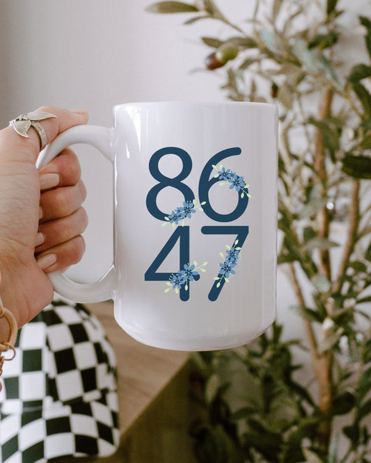Floral 8647 Mug – Minimalist Political Statement Coffee Cup