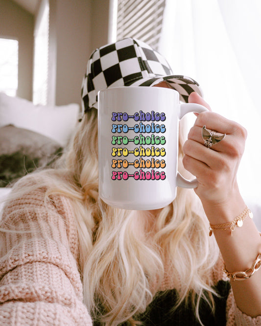 Pro-Choice Mug – Retro Rainbow Feminist Coffee Cup