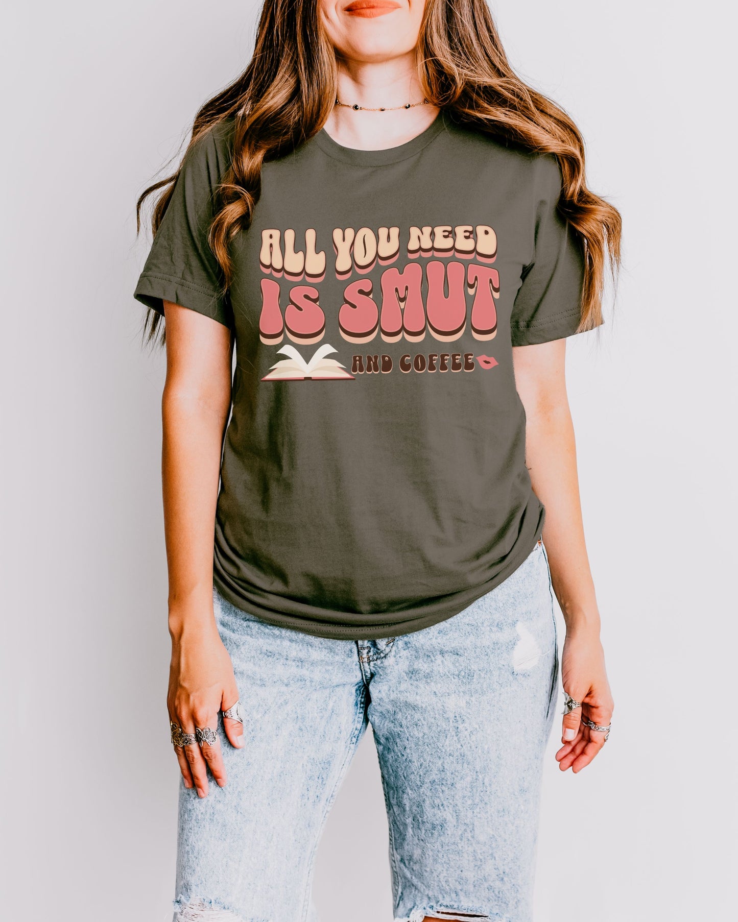 All You Need Is Smut and Coffee T-Shirt – Bella + Canvas Bookish Retro Tee