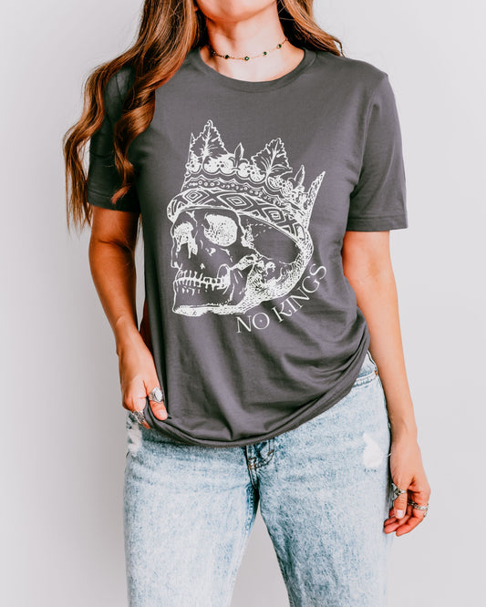 No Kings T-Shirt – Bella + Canvas Skull Crown Political Protest Tee