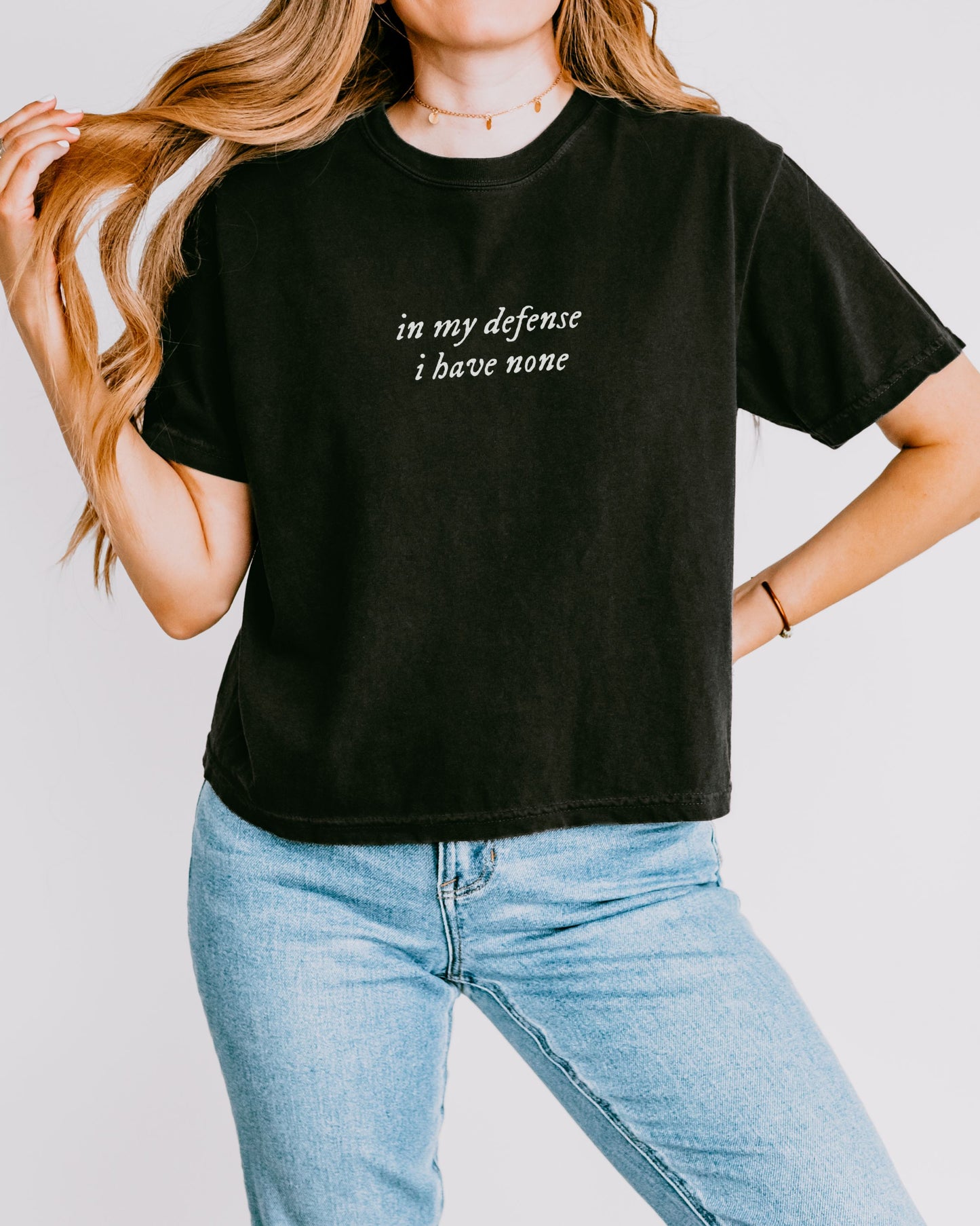 in my defense i have none cropped tee – Comfort Colors Minimalist Top