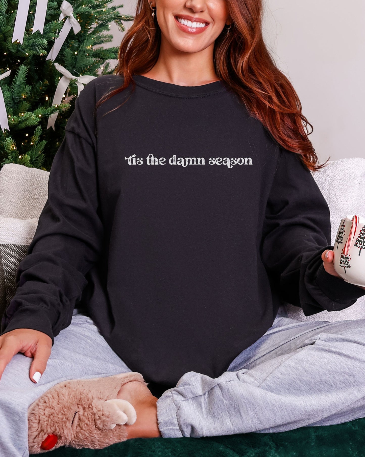 ’Tis The Damn Season Long Sleeve Shirt – Comfort Colors Distressed Holiday Tee
