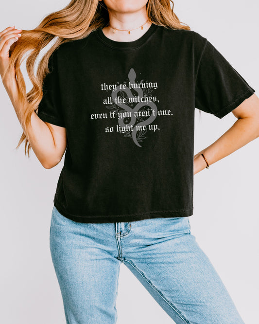 Witchy Vibes Boxy Crop Top Tee - Comfort Colors Crop Gothic Celestial Snake Tee